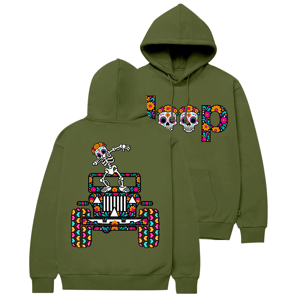 Sugar Skull Dancing on Jps Dia de los Muertos Cotton Hoodie