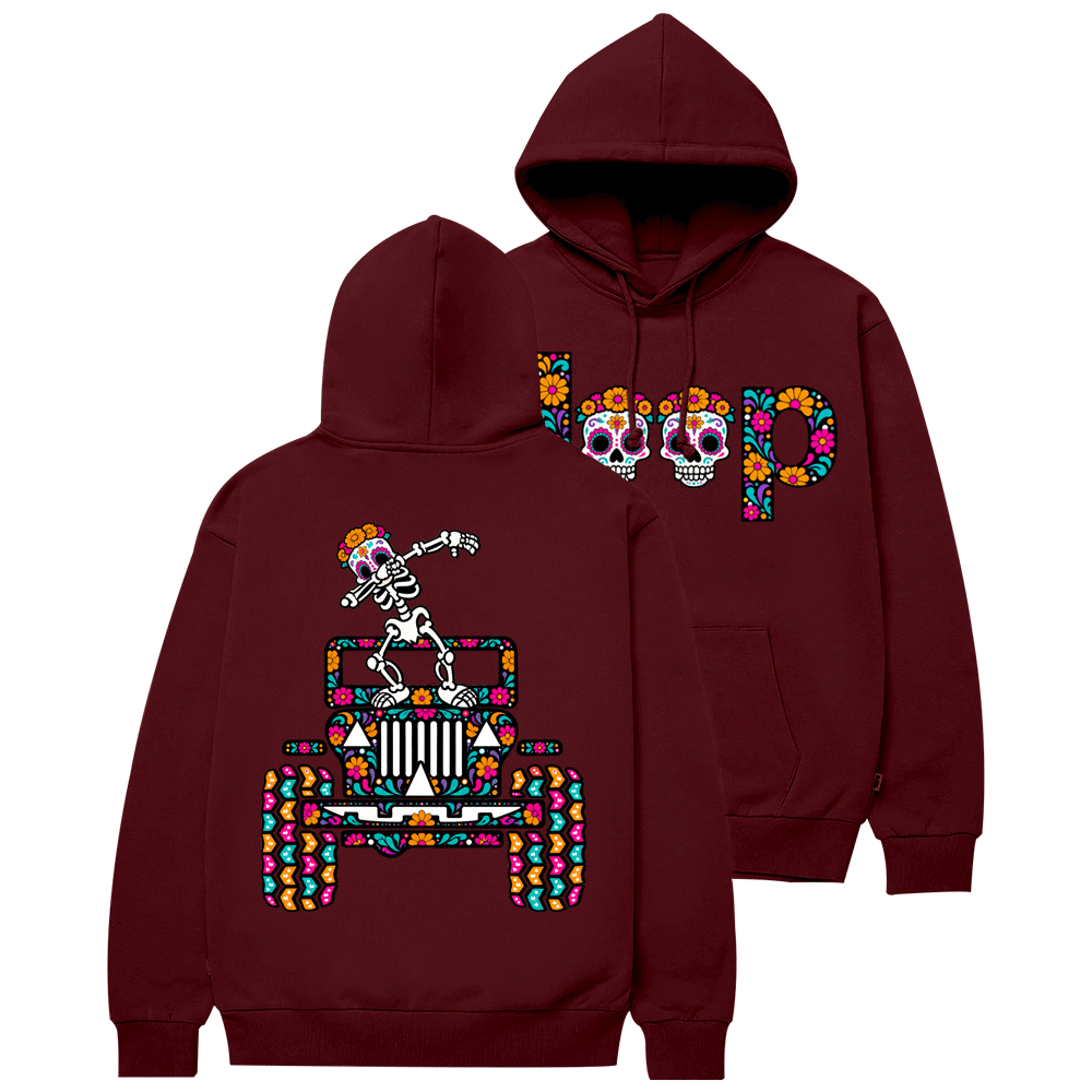 Sugar Skull Dancing on Jps Dia de los Muertos Cotton Hoodie