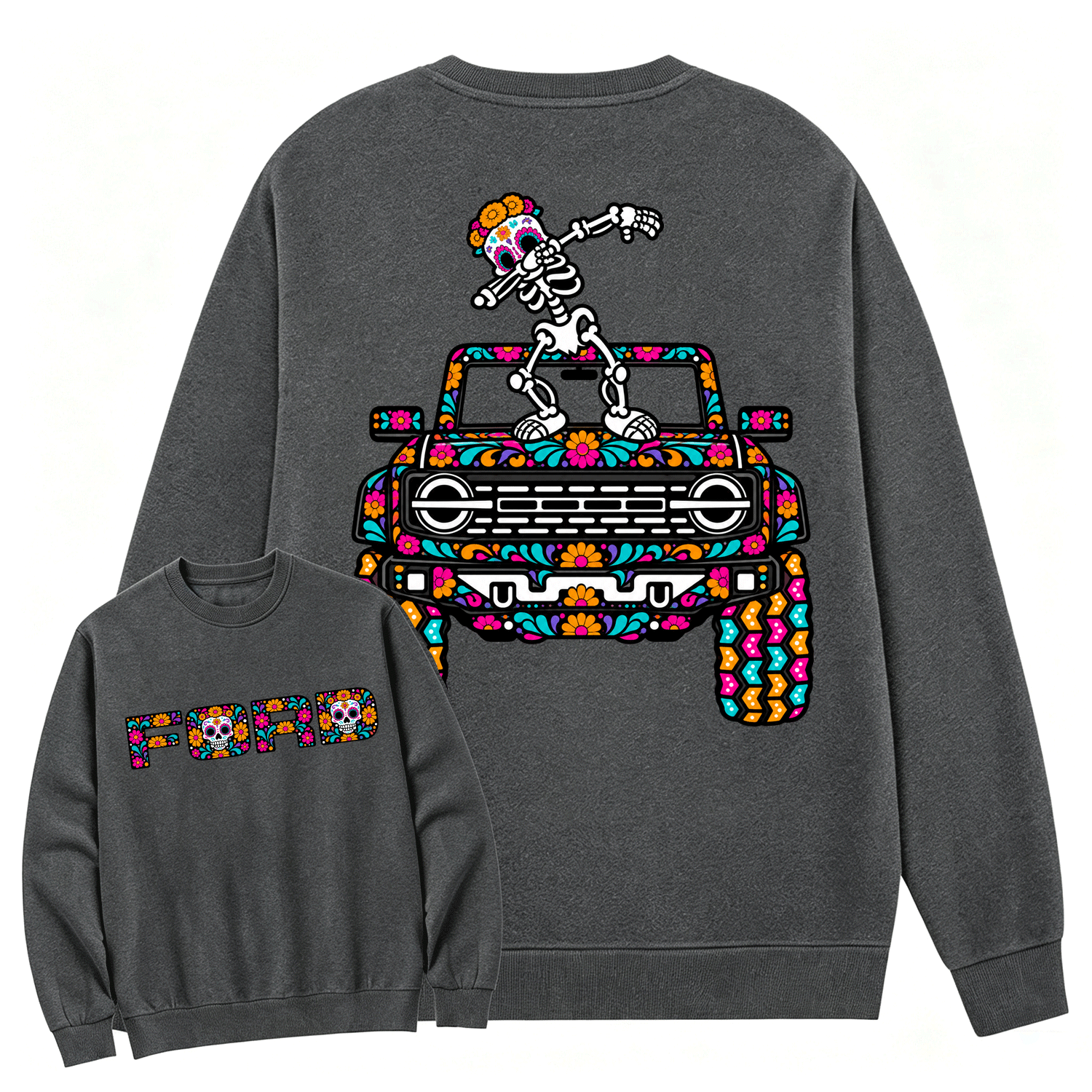 Sugar Skull Dancing on F0rd Dia de los Muertos Cotton Sweatshirt