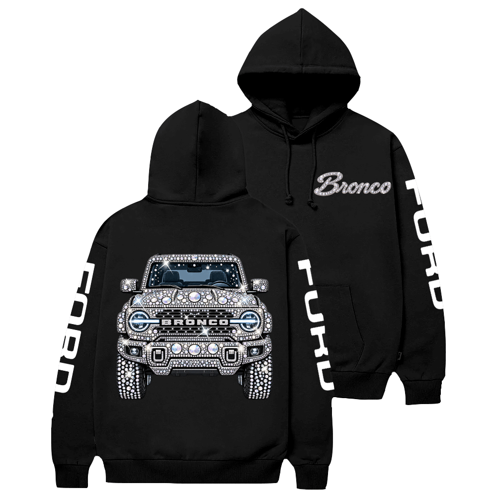 Bling Sparkle Rhinestone Bronco F0rd Shine Cotton Hoodie