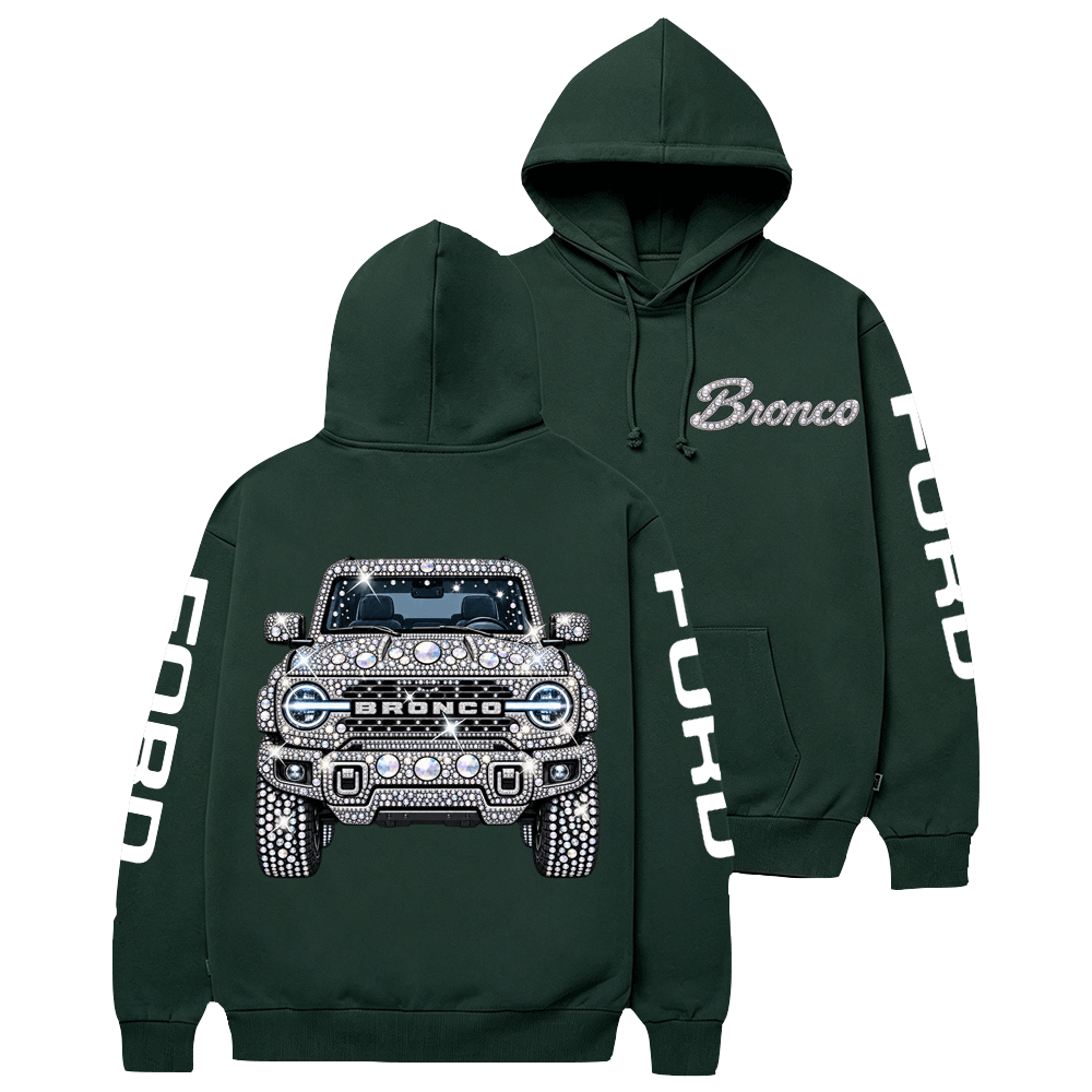 Bling Sparkle Rhinestone Bronco F0rd Shine Cotton Hoodie