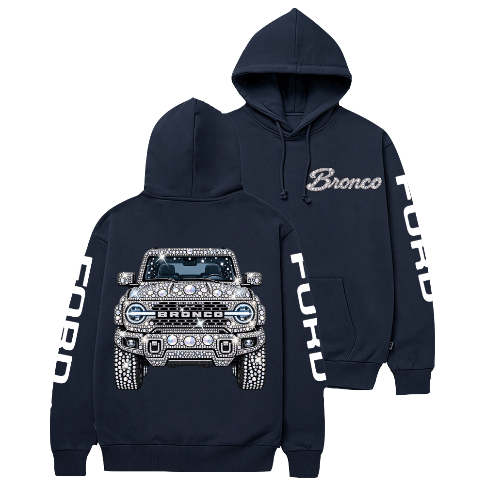 Bling Sparkle Rhinestone Bronco F0rd Shine Cotton Hoodie