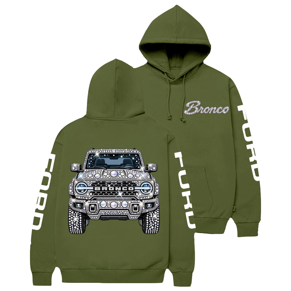 Bling Sparkle Rhinestone Bronco F0rd Shine Cotton Hoodie
