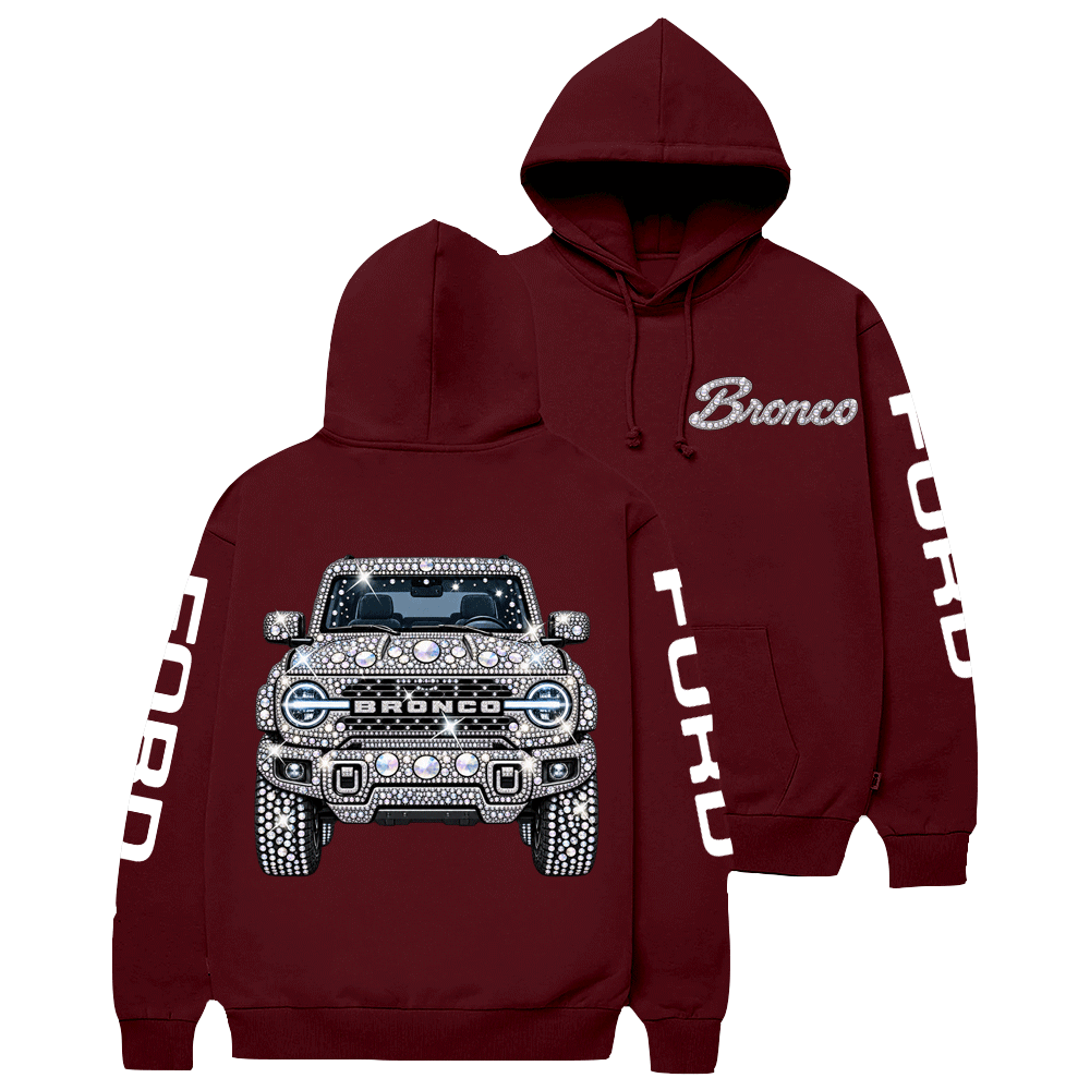 Bling Sparkle Rhinestone Bronco F0rd Shine Cotton Hoodie