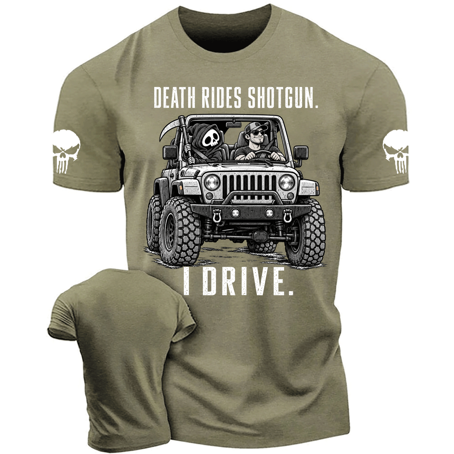 Death Rides Shotgun Reaper Ride Cotton T-shirt
