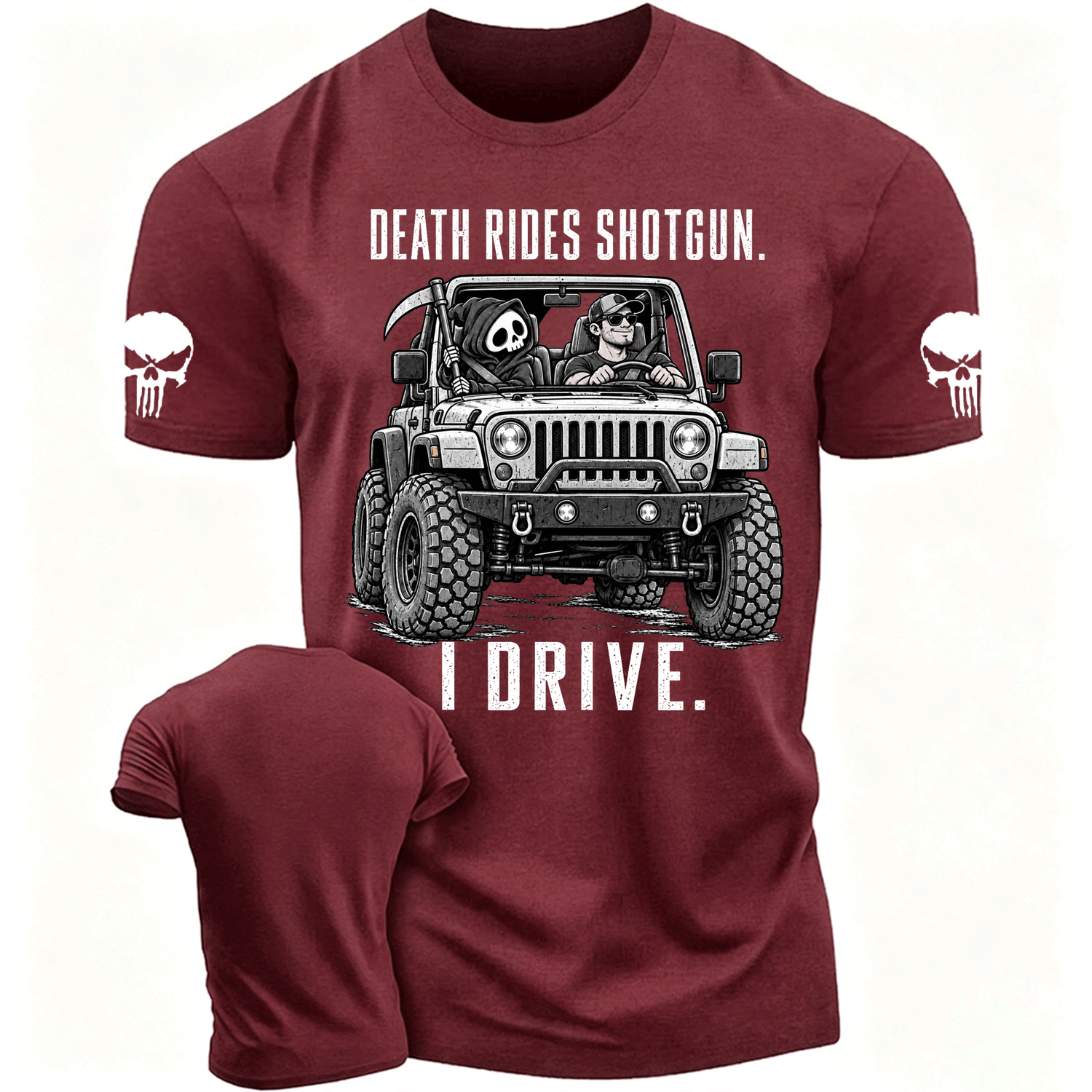 Death Rides Shotgun Reaper Ride Cotton T-shirt