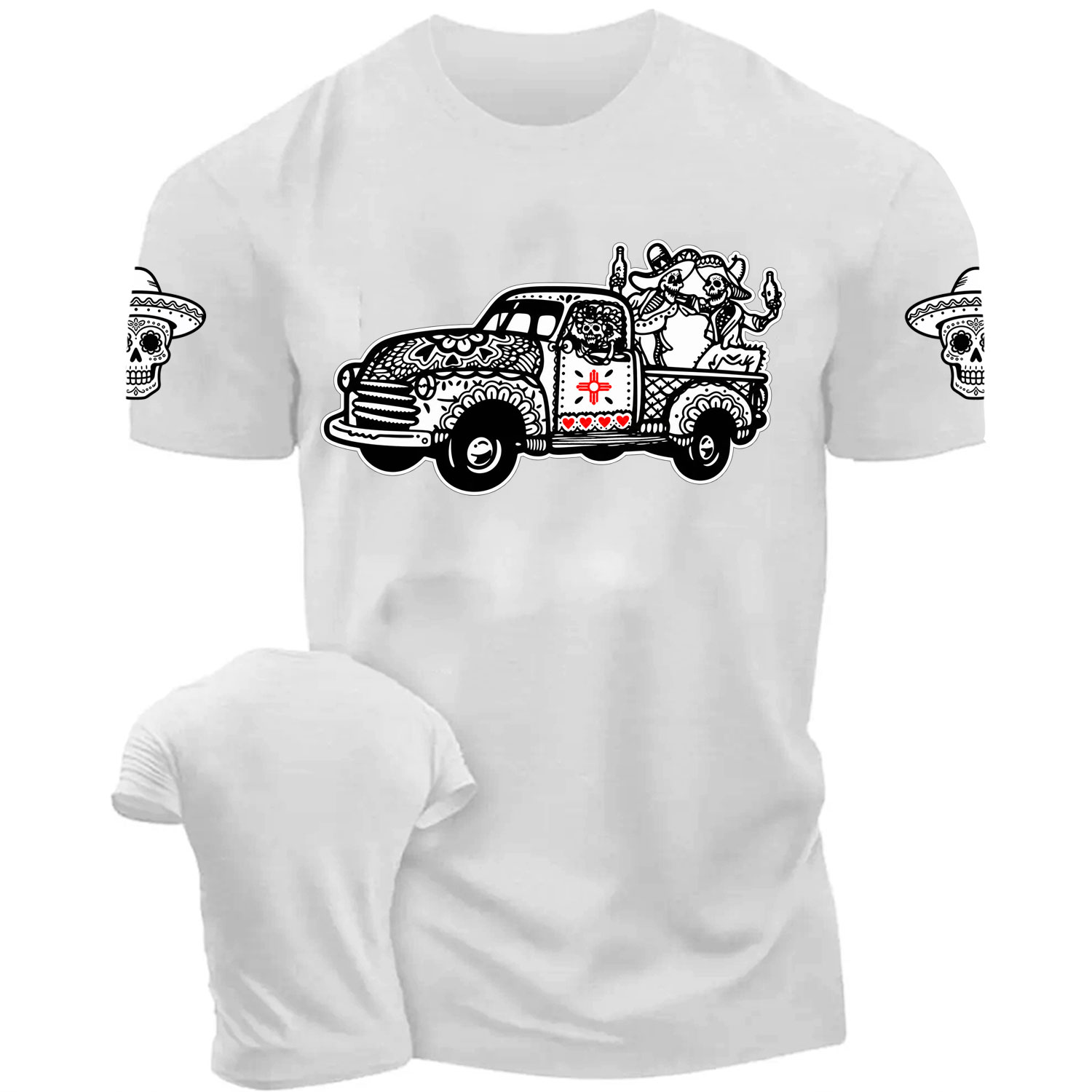 Day Of Dead Truck-Sugar Skull Truck Cotton T-shirt