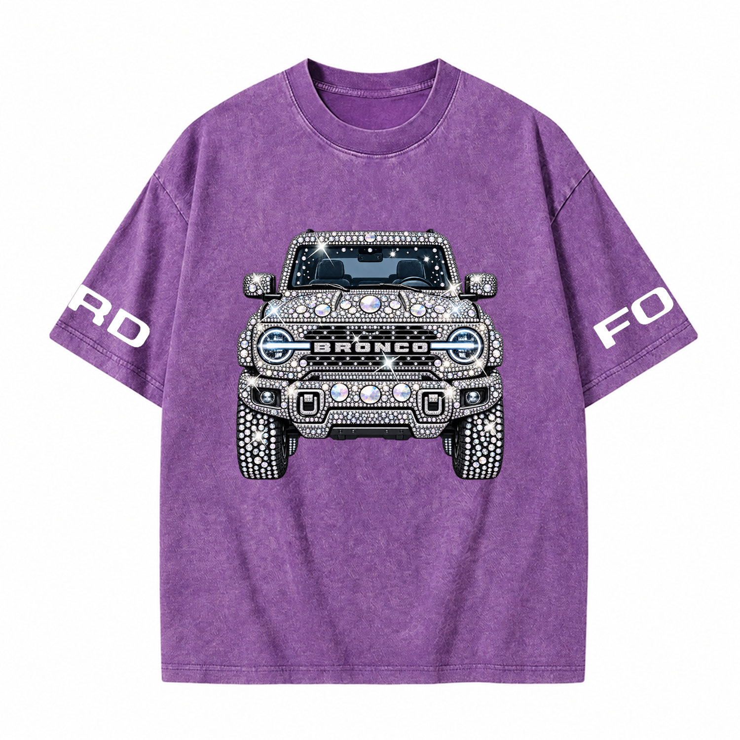 Bling Sparkle Rhinestone Bronco F0rd Washed T-Shirt