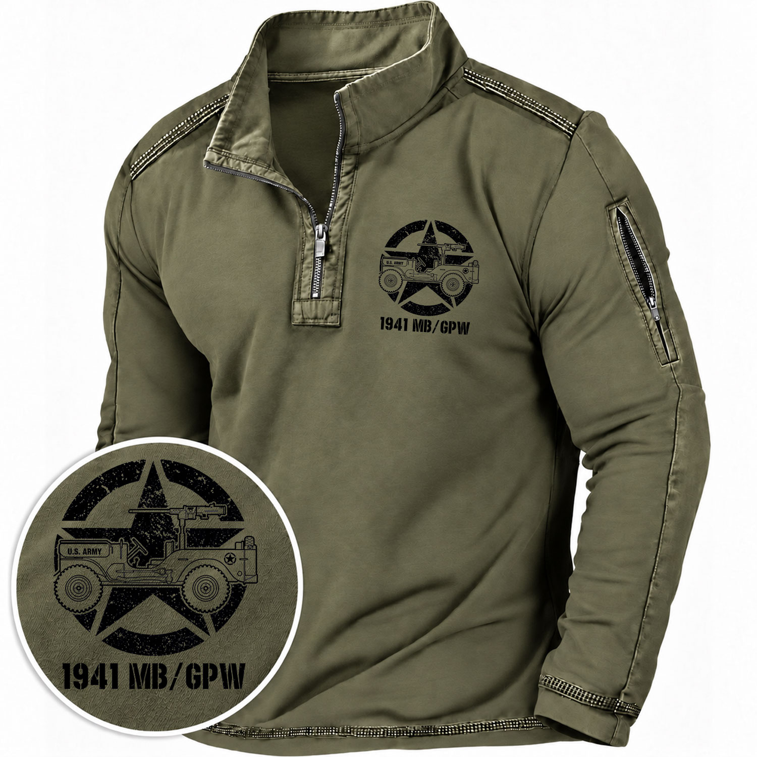 Vintage 1941 Military Vehicle Quarter-Zip Sweatshirt