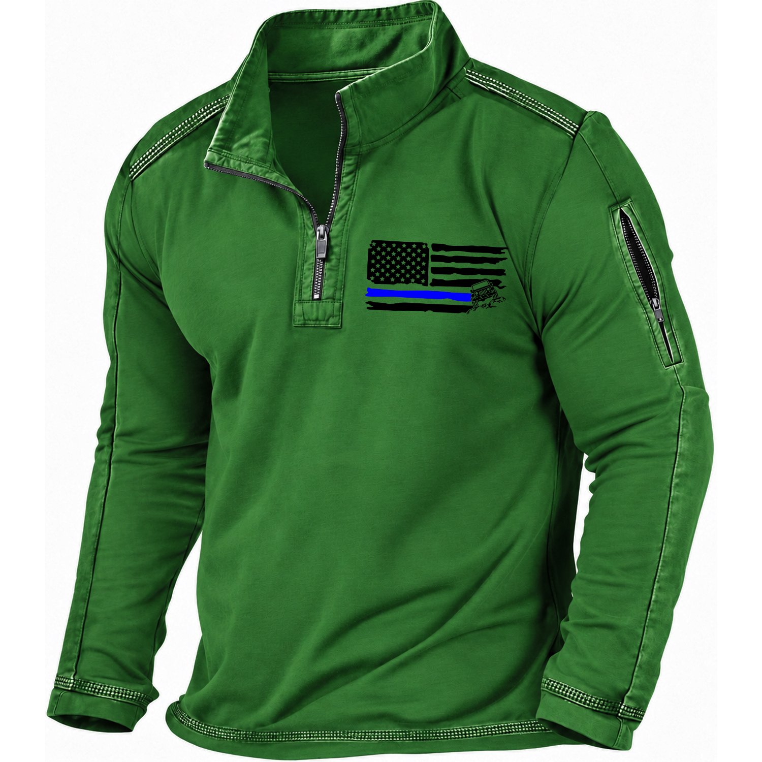 American Patriotic Distressed Thin Blue Flag Offroad Quarter-Zip Sweatshirt