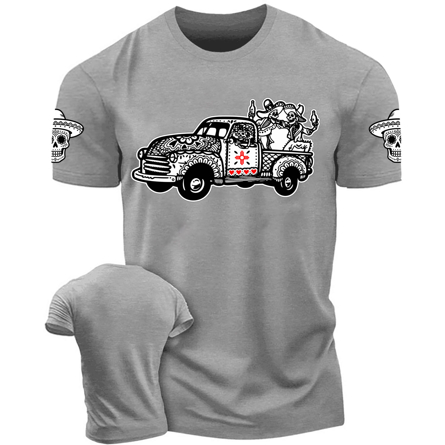 Day Of Dead Truck-Sugar Skull Truck Cotton T-shirt
