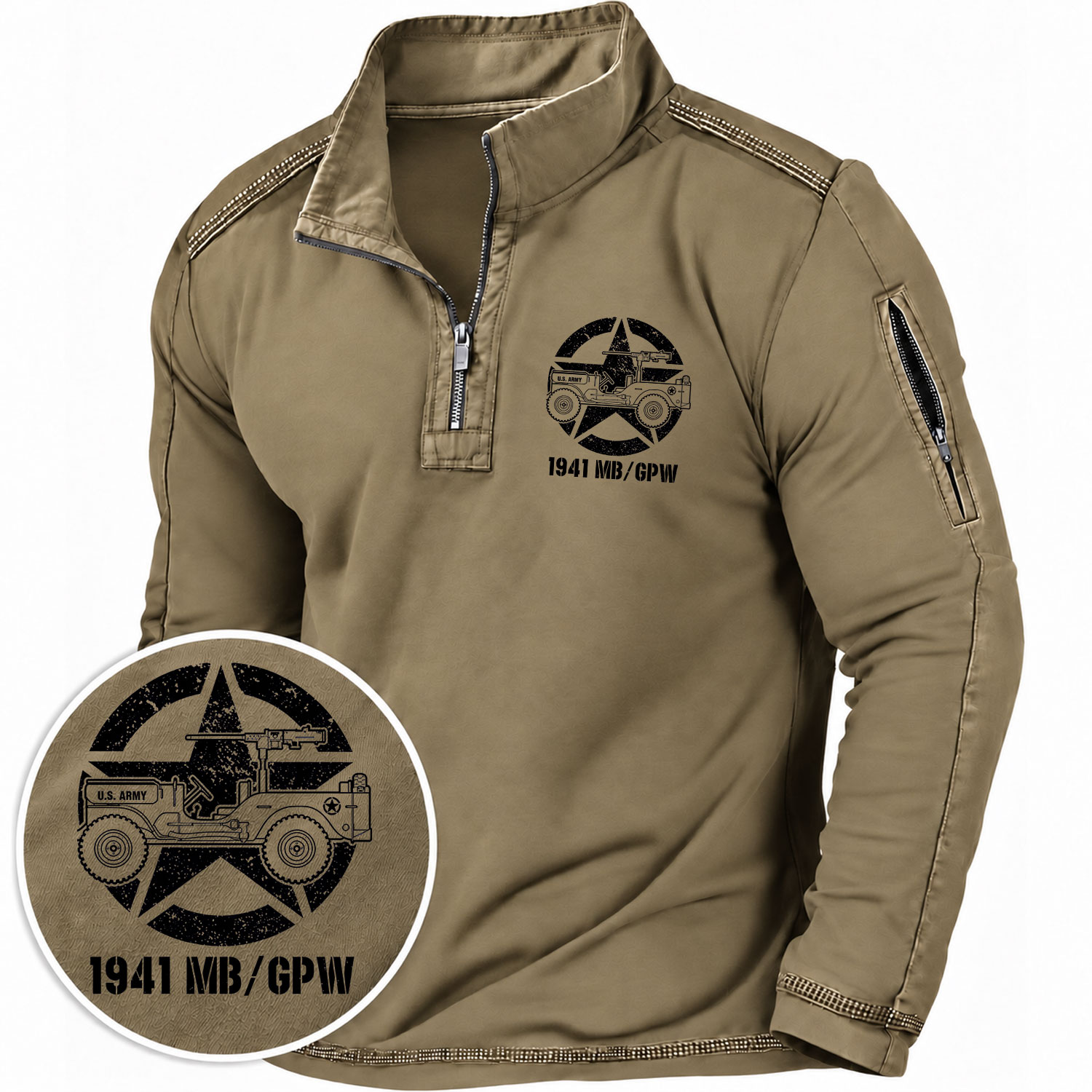 Vintage 1941 Military Vehicle Quarter-Zip Sweatshirt