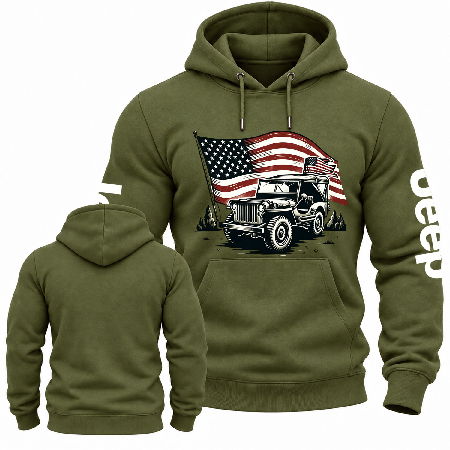 American Flag and Jp Fluttering Cotton Hoodie
