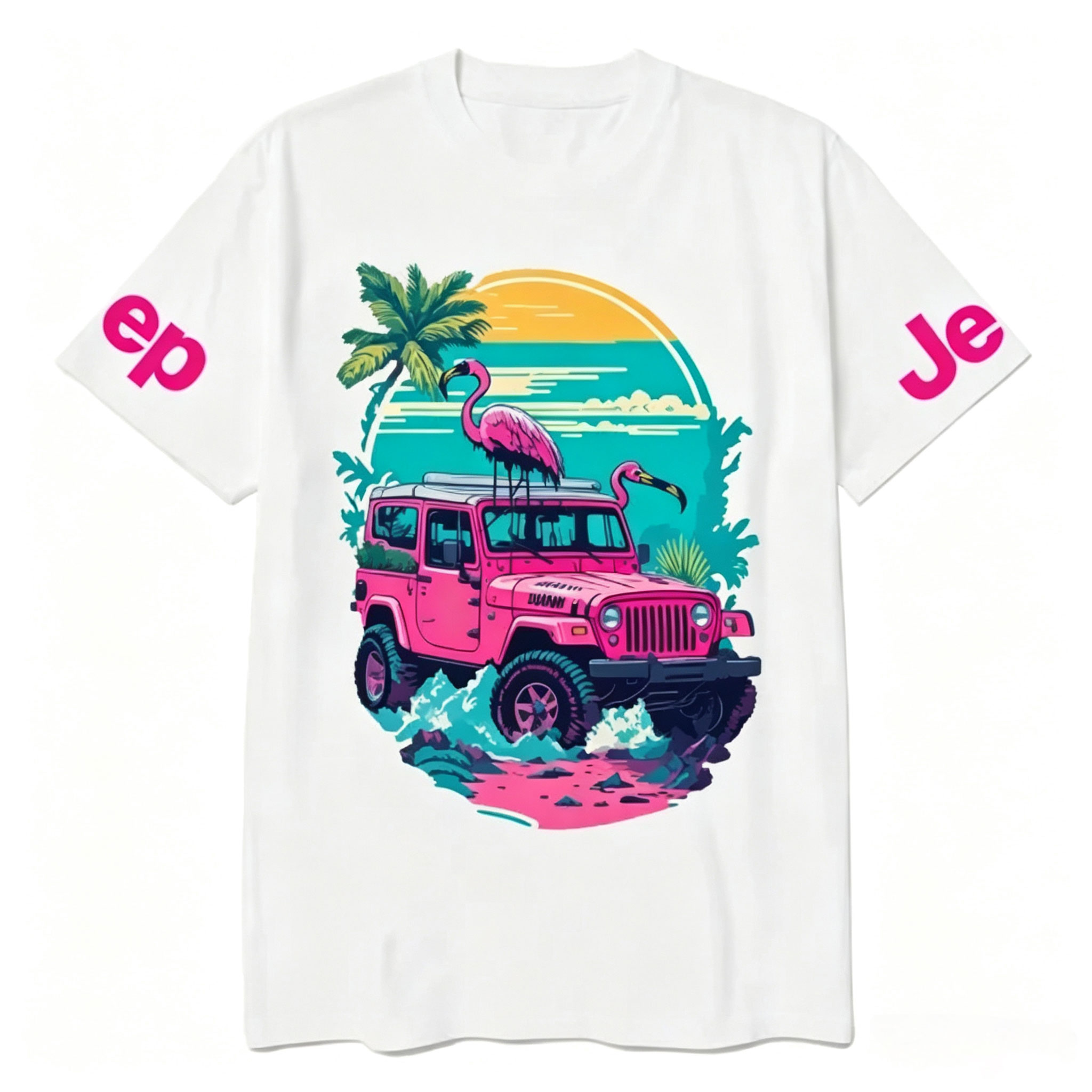 Pink Off-Road And Pink Swan Flamingo On The Seashore Jp Unisex T-shirt 