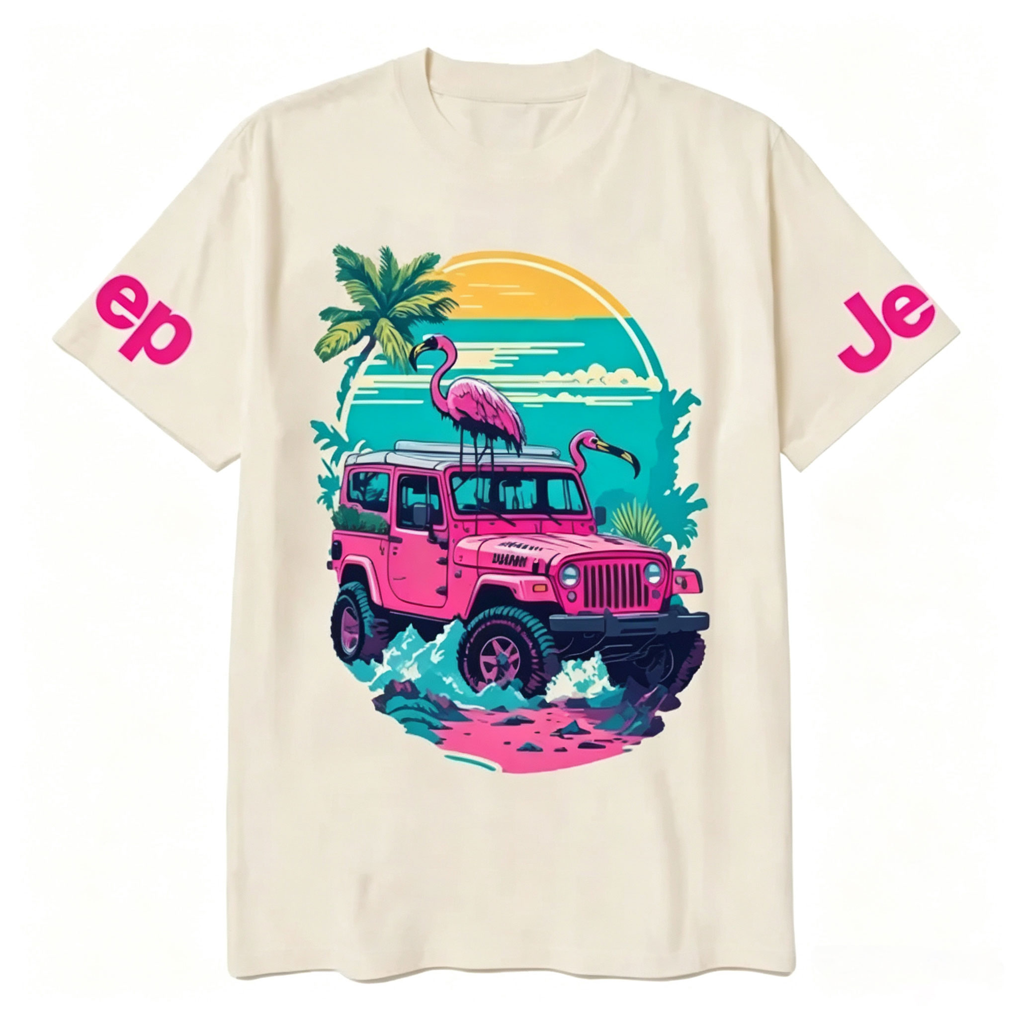 Pink Off-Road And Pink Swan Flamingo On The Seashore Jp Unisex T-shirt 