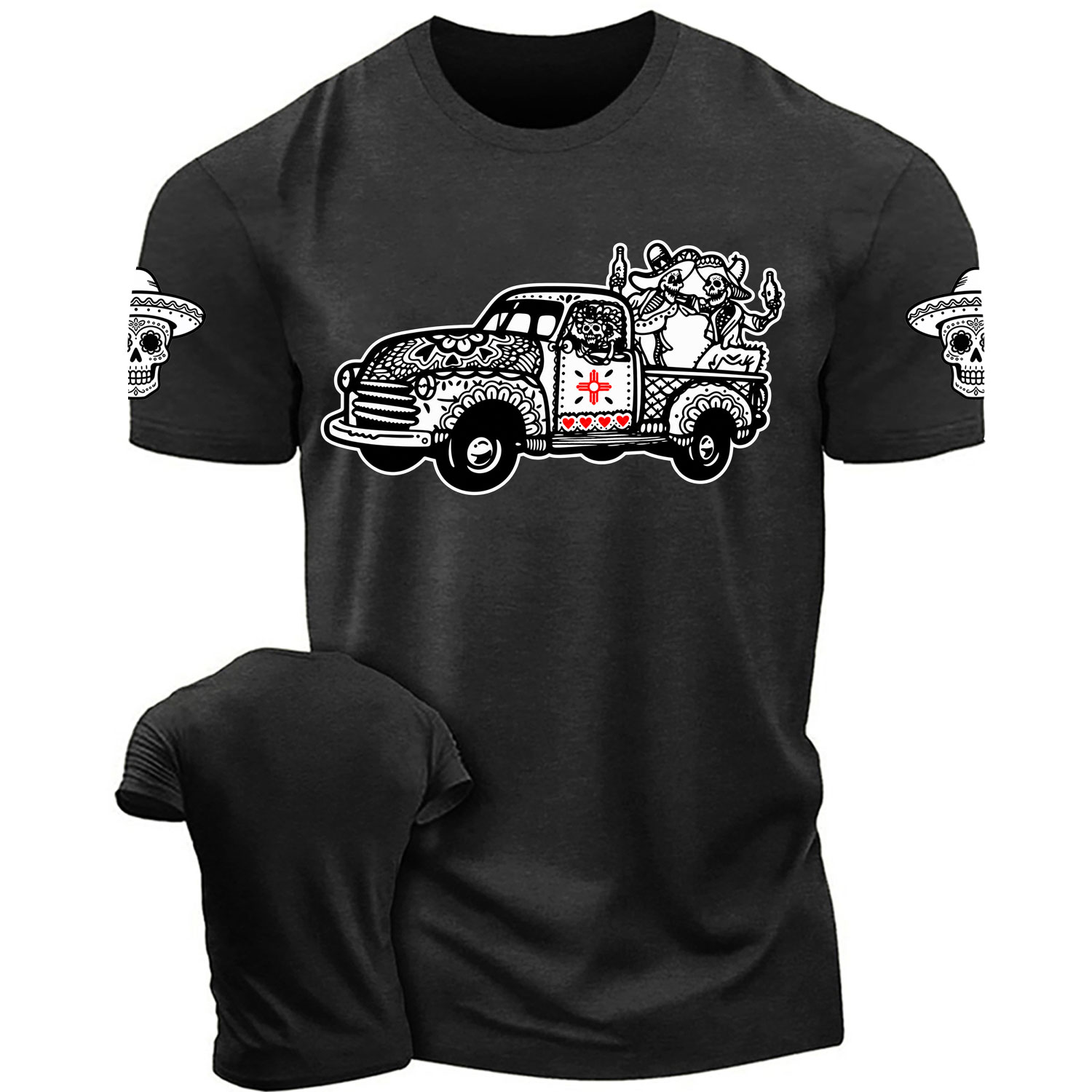 Day Of Dead Truck-Sugar Skull Truck Cotton T-shirt