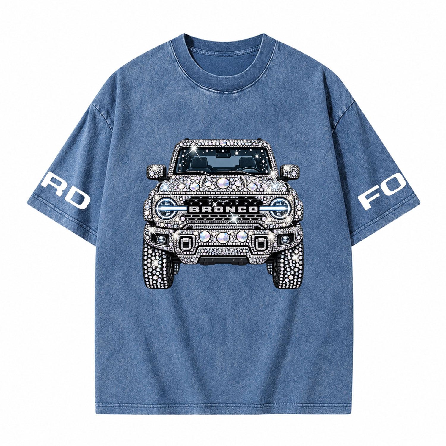 Bling Sparkle Rhinestone Bronco F0rd Washed T-Shirt