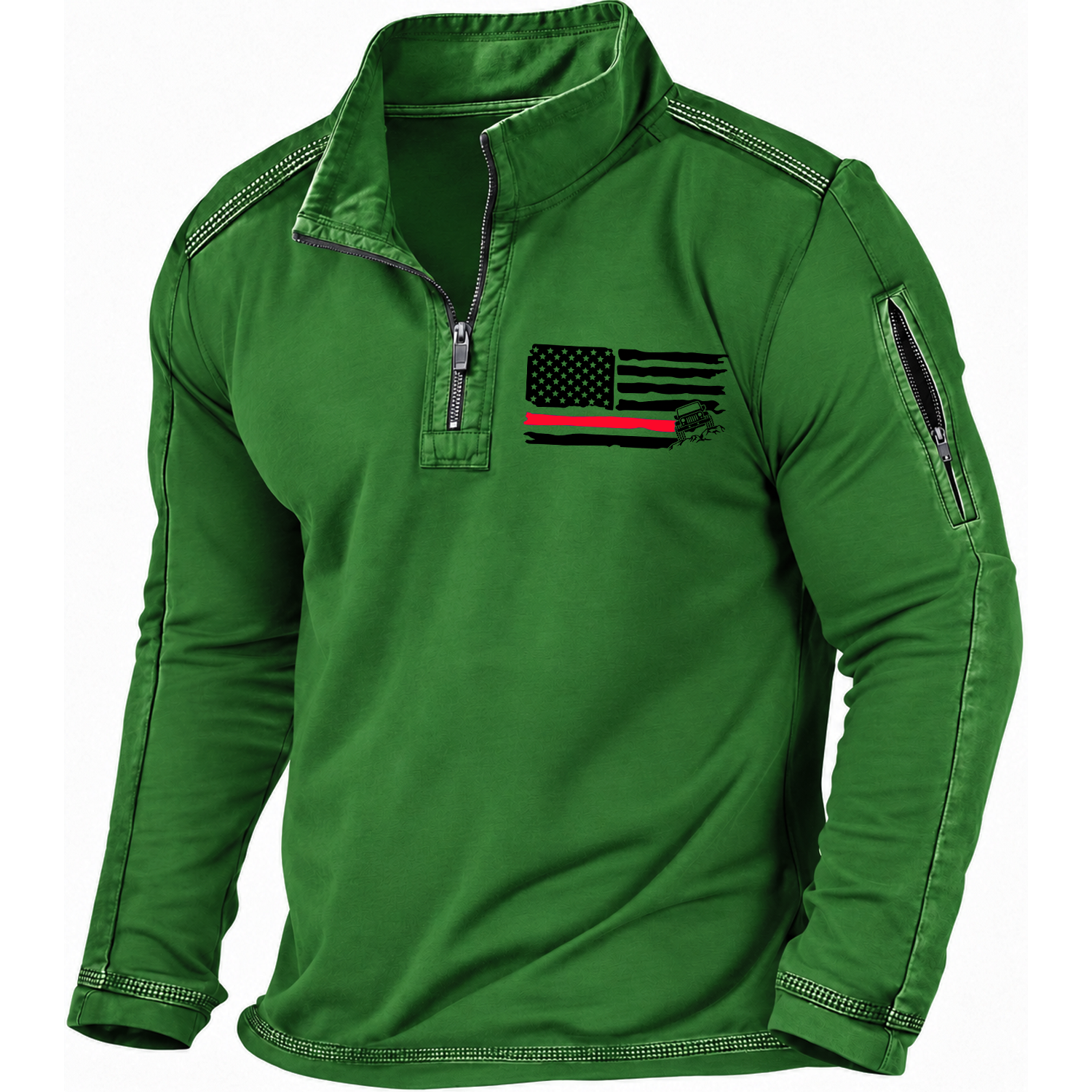 American Patriotic Distressed Thin Red Flag Offroad Quarter-Zip Sweatshirt