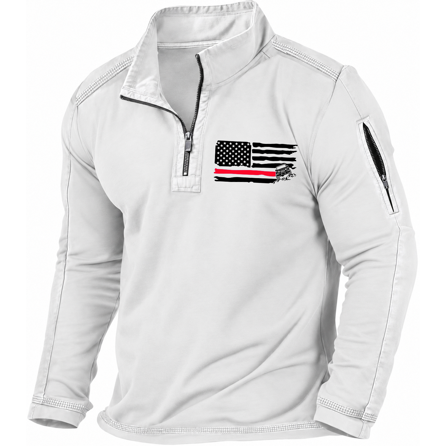 American Patriotic Distressed Thin Red Flag Offroad Quarter-Zip Sweatshirt