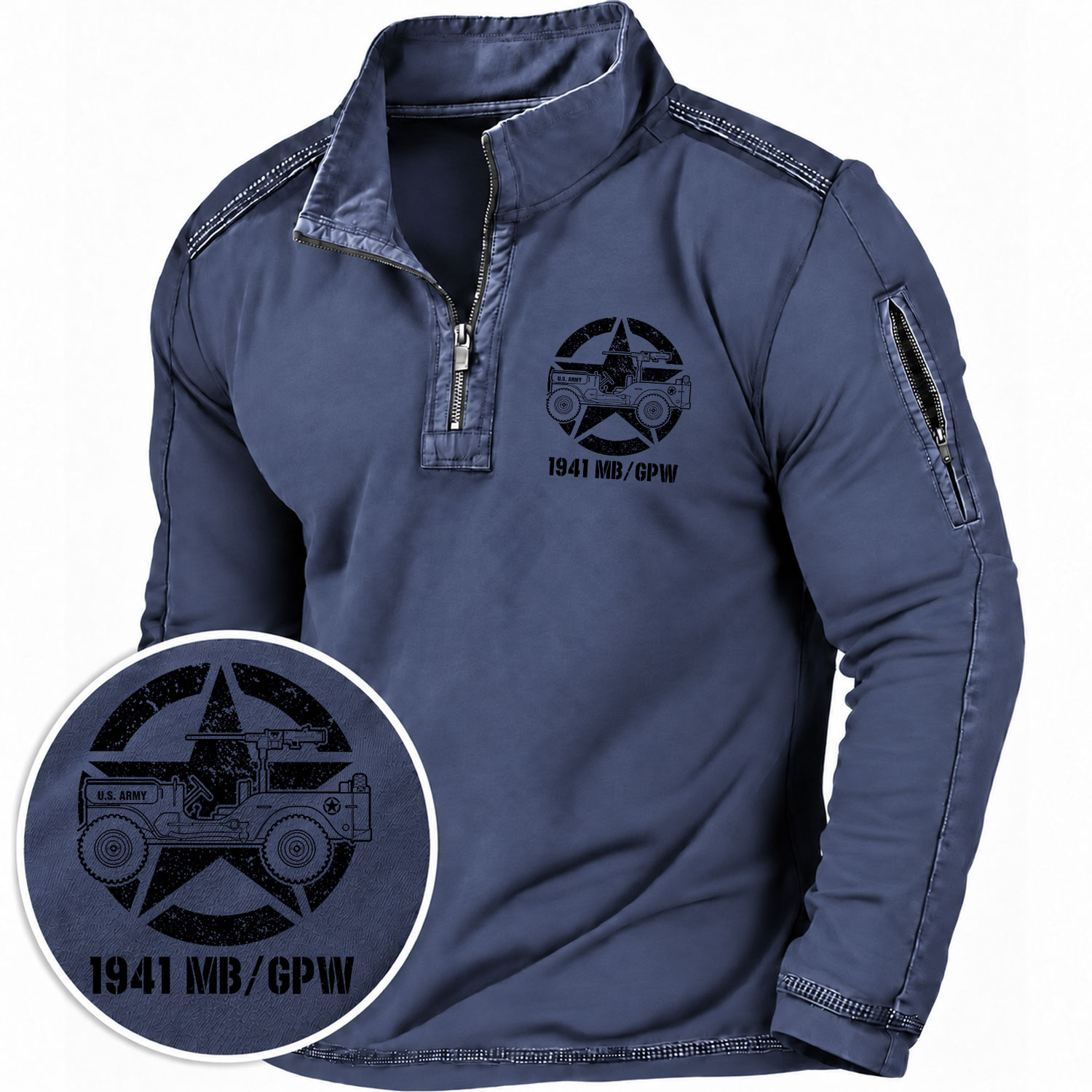 Vintage 1941 Military Vehicle Quarter-Zip Sweatshirt