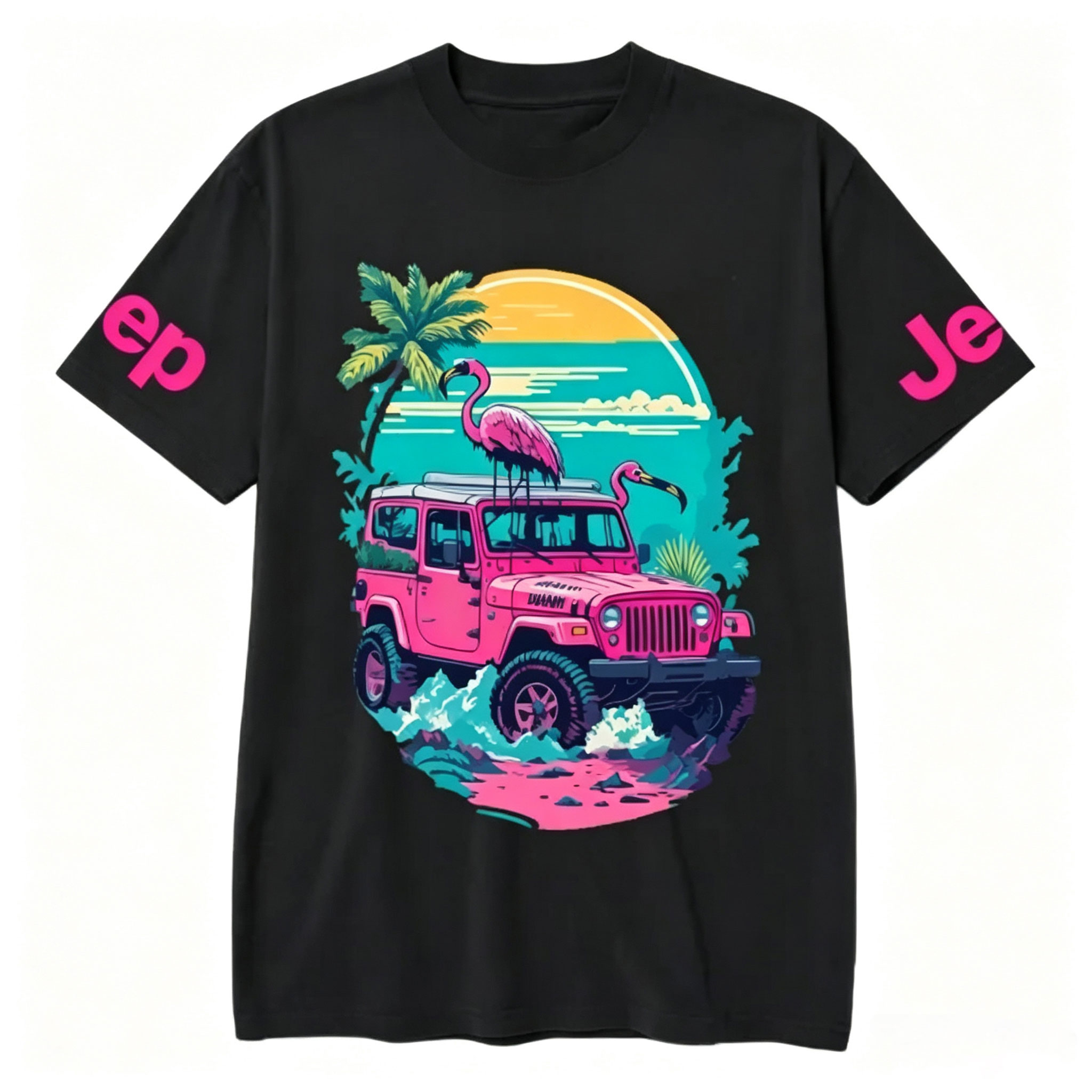 Pink Off-Road And Pink Swan Flamingo On The Seashore Jp Unisex T-shirt 