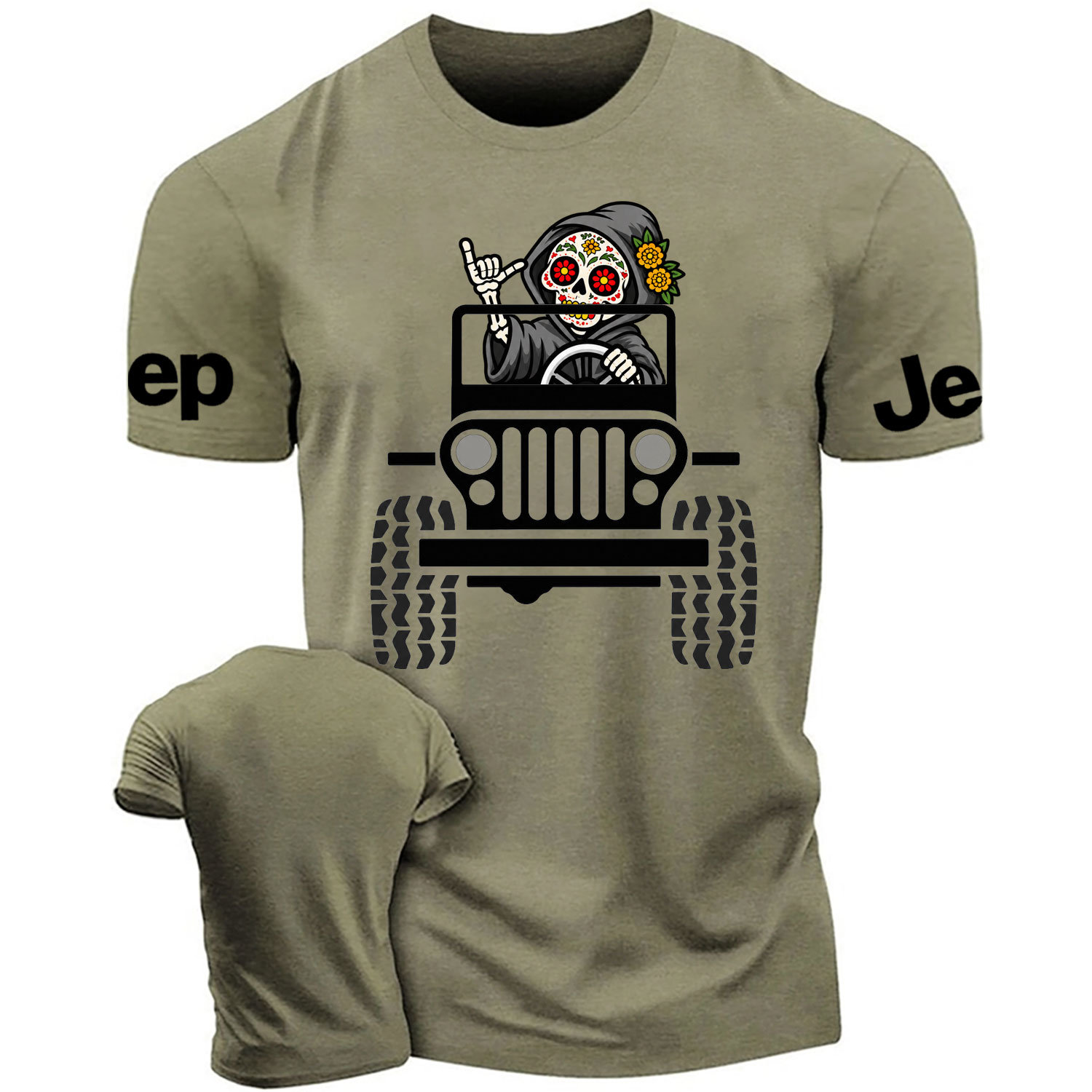 Sugar Skull Grim Reaper Driving Jp Cotton T-shirt
