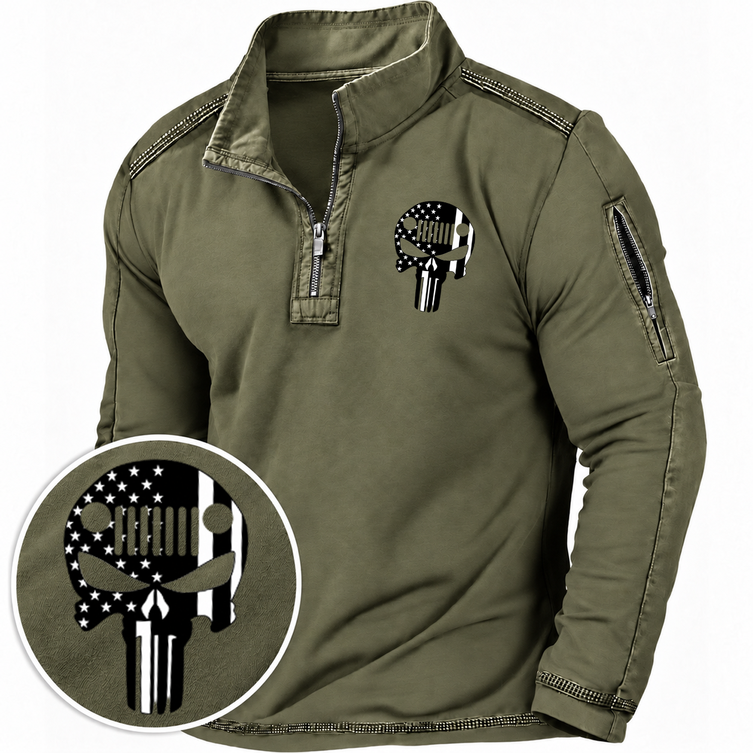 Jp Skull USA Flag Quarter-Zip Sweatshirt