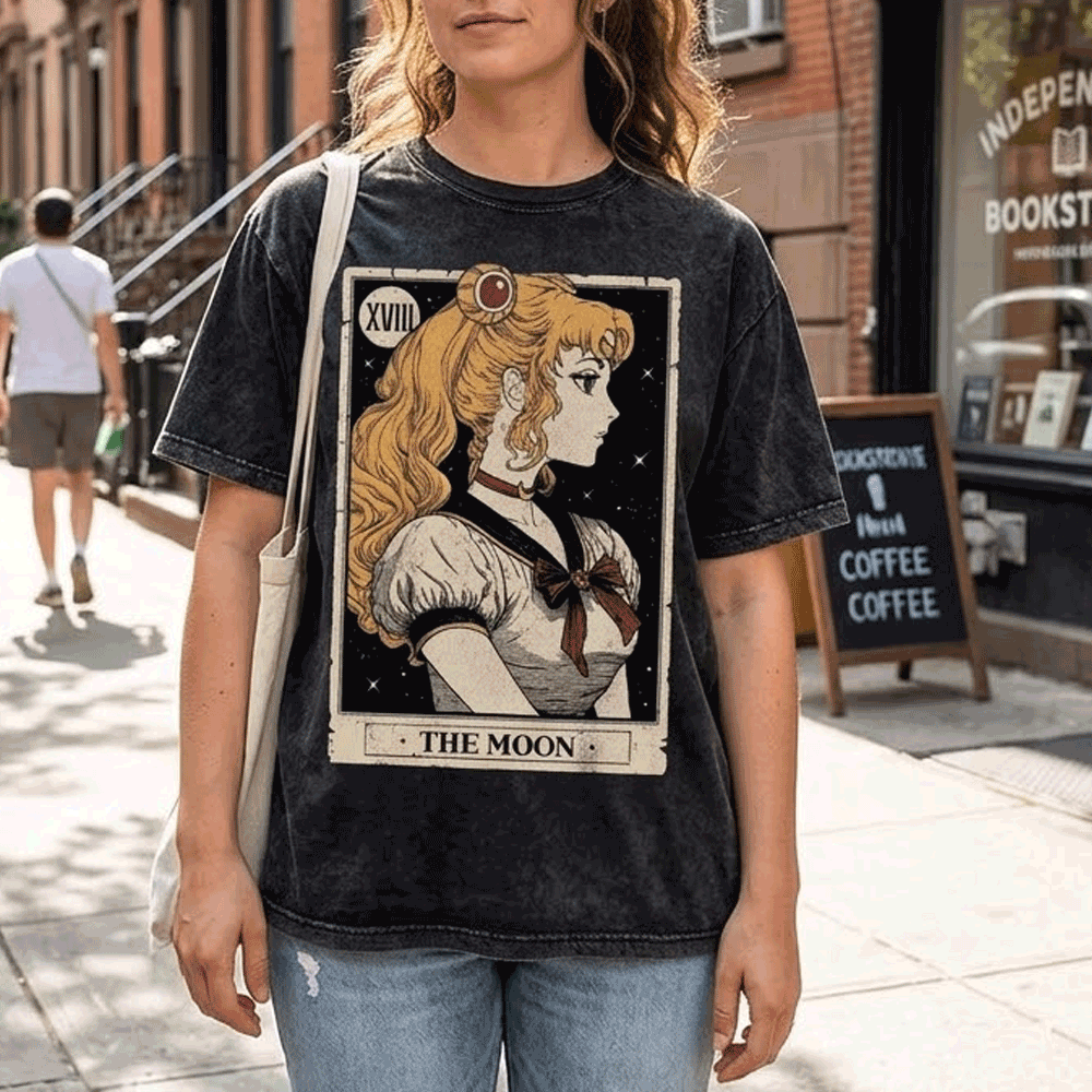  Celestial Warrior Girl The Moon Tarot Card On Comfort Colors Washed T-Shirt