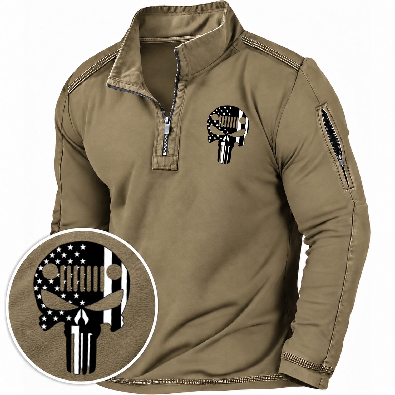 Jp Skull USA Flag Quarter-Zip Sweatshirt