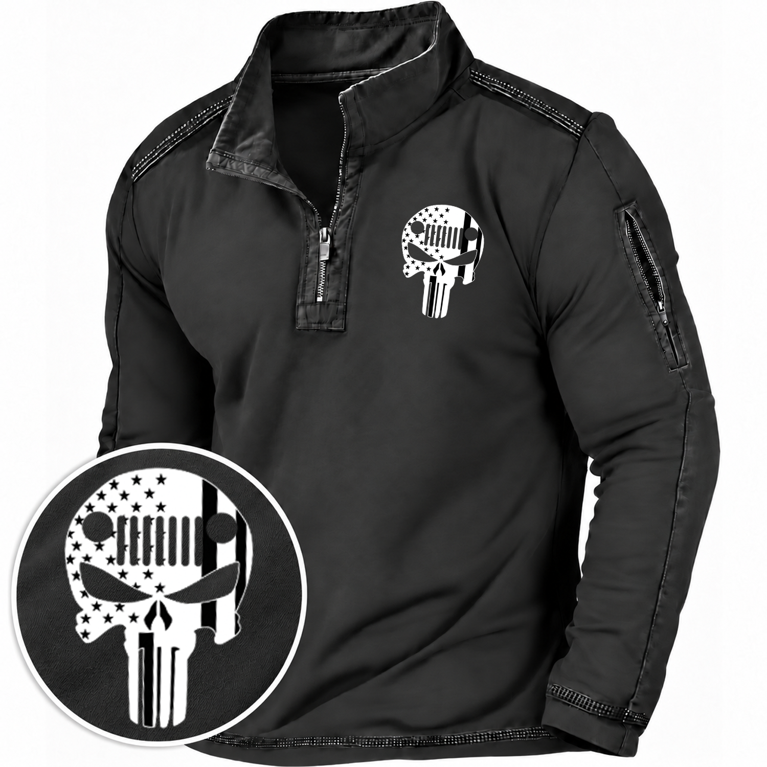 Jp Skull USA Flag Quarter-Zip Sweatshirt