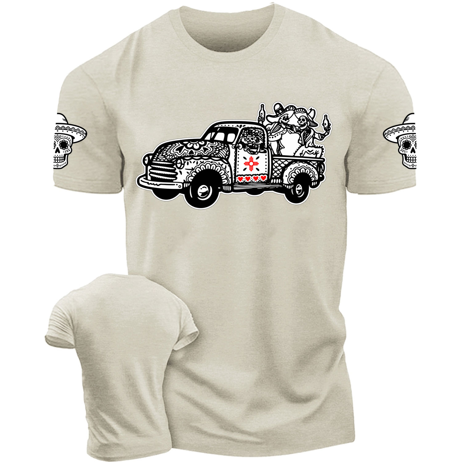 Day Of Dead Truck-Sugar Skull Truck Cotton T-shirt