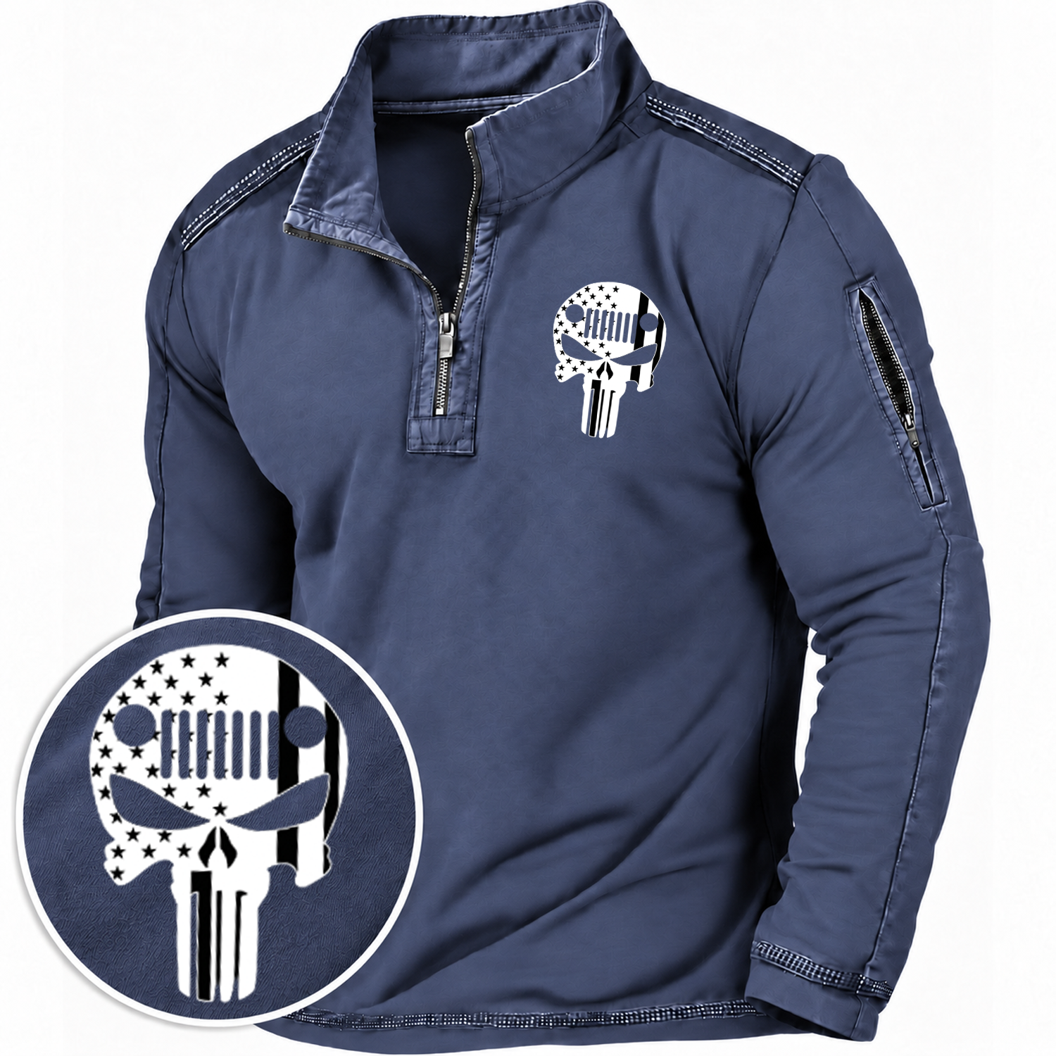 Jp Skull USA Flag Quarter-Zip Sweatshirt