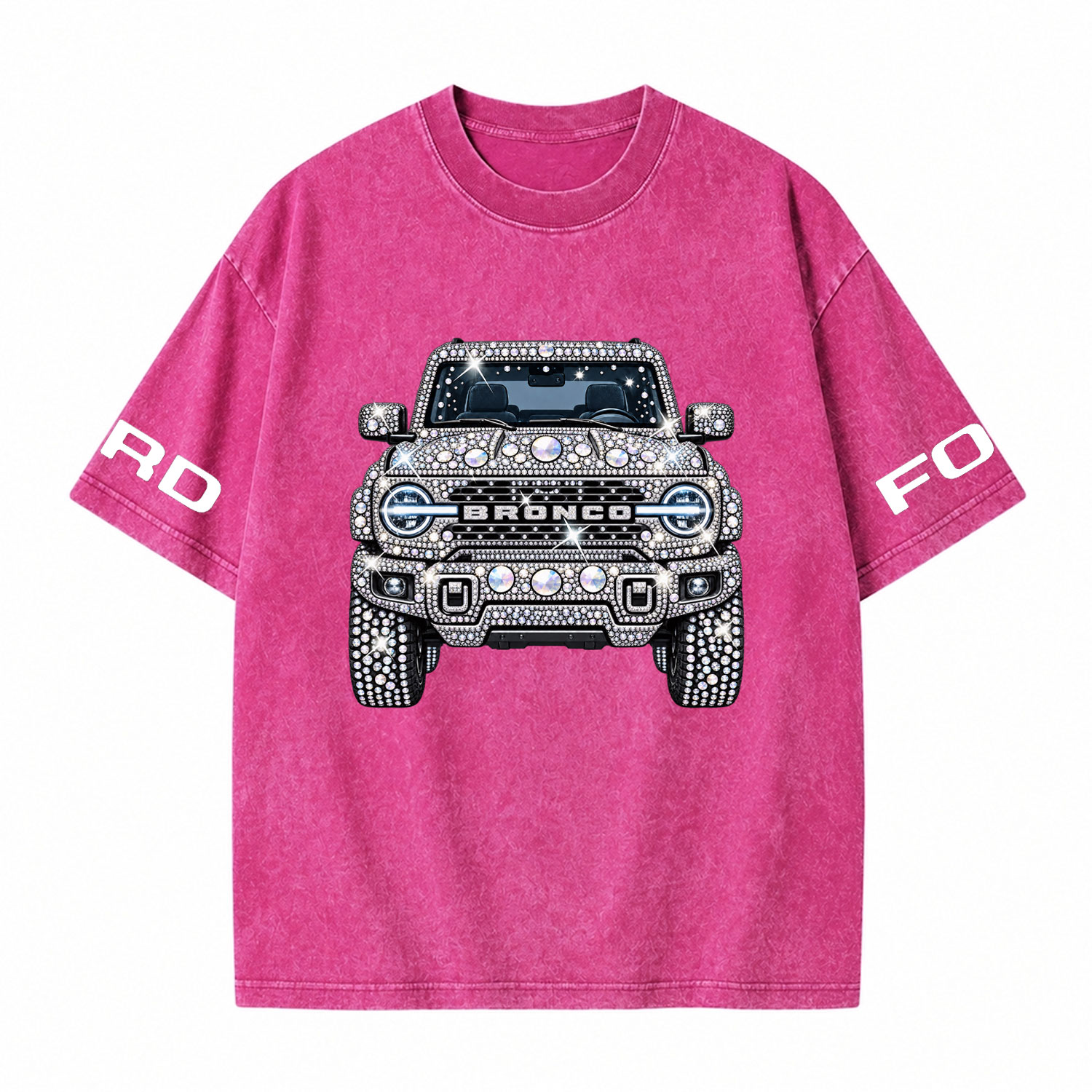 Bling Sparkle Rhinestone Bronco F0rd Washed T-Shirt
