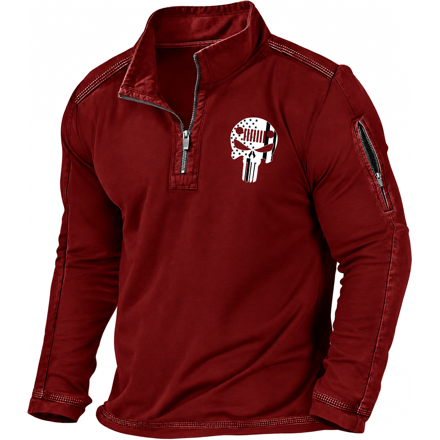 Jp Skull USA Flag Quarter-Zip Sweatshirt