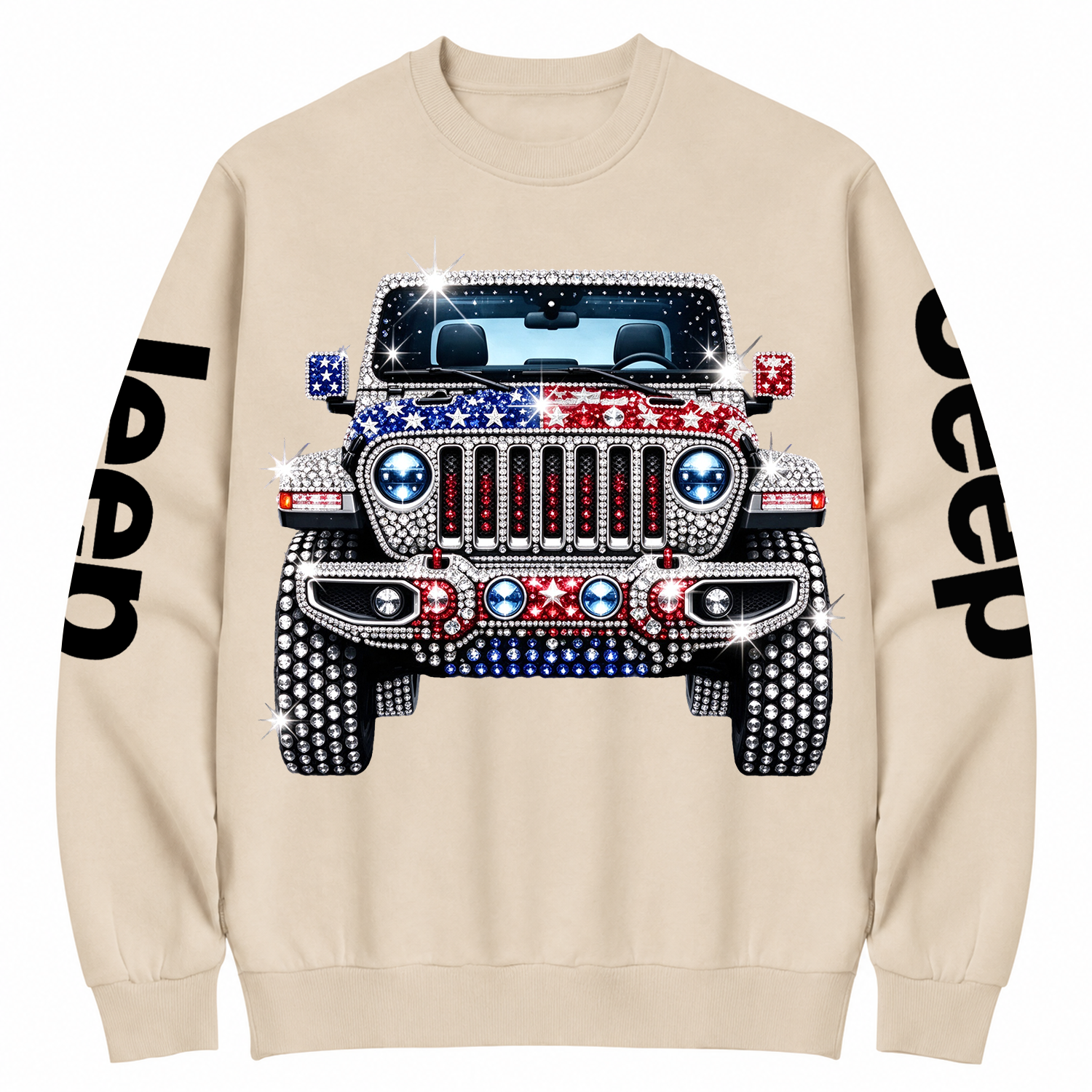 Patriotic Rhinestone Off-Road Star Graphic Cotton Sweatshirt