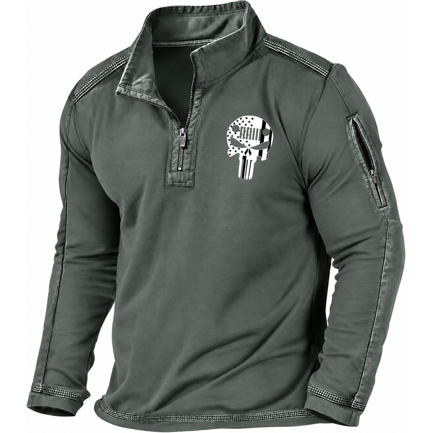 Jp Skull USA Flag Quarter-Zip Sweatshirt