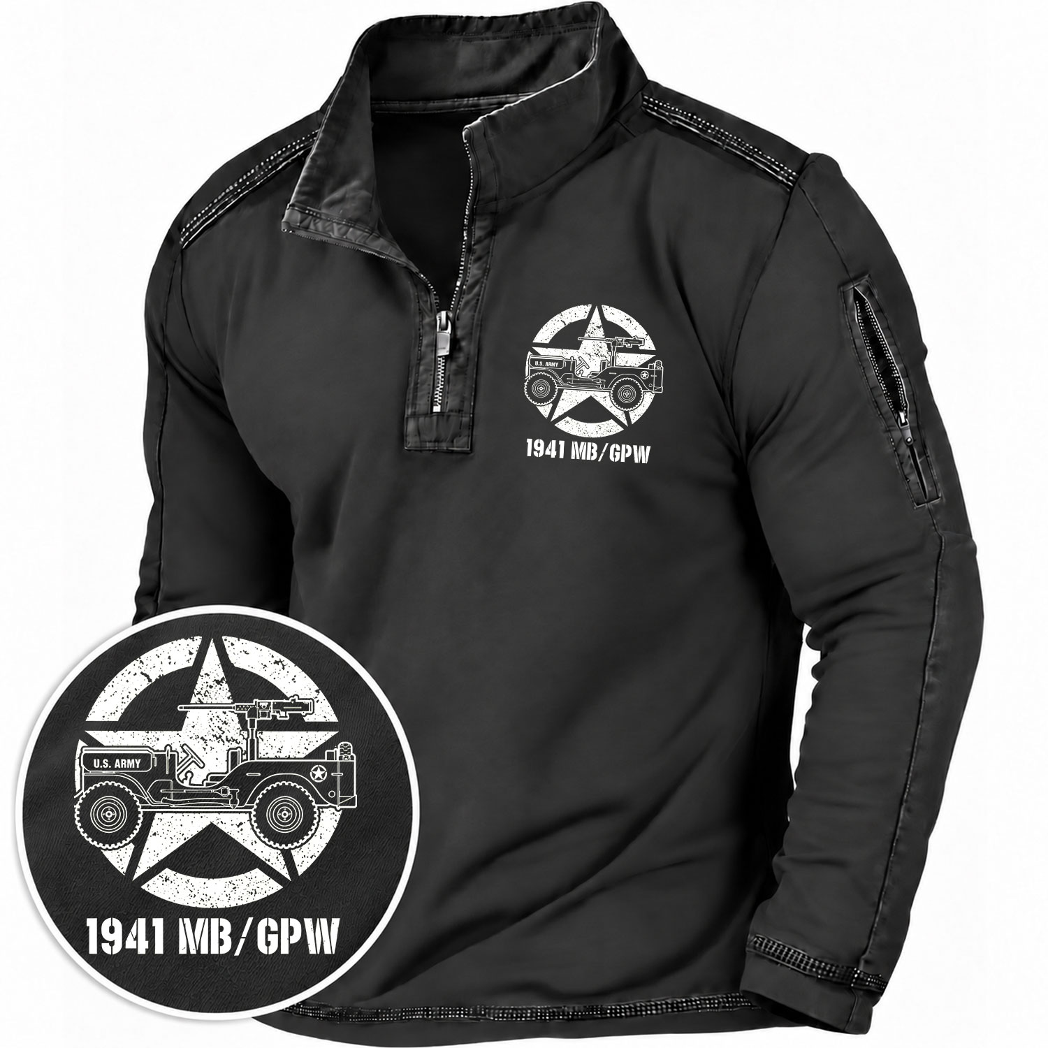 Vintage 1941 Military Vehicle Quarter-Zip Sweatshirt
