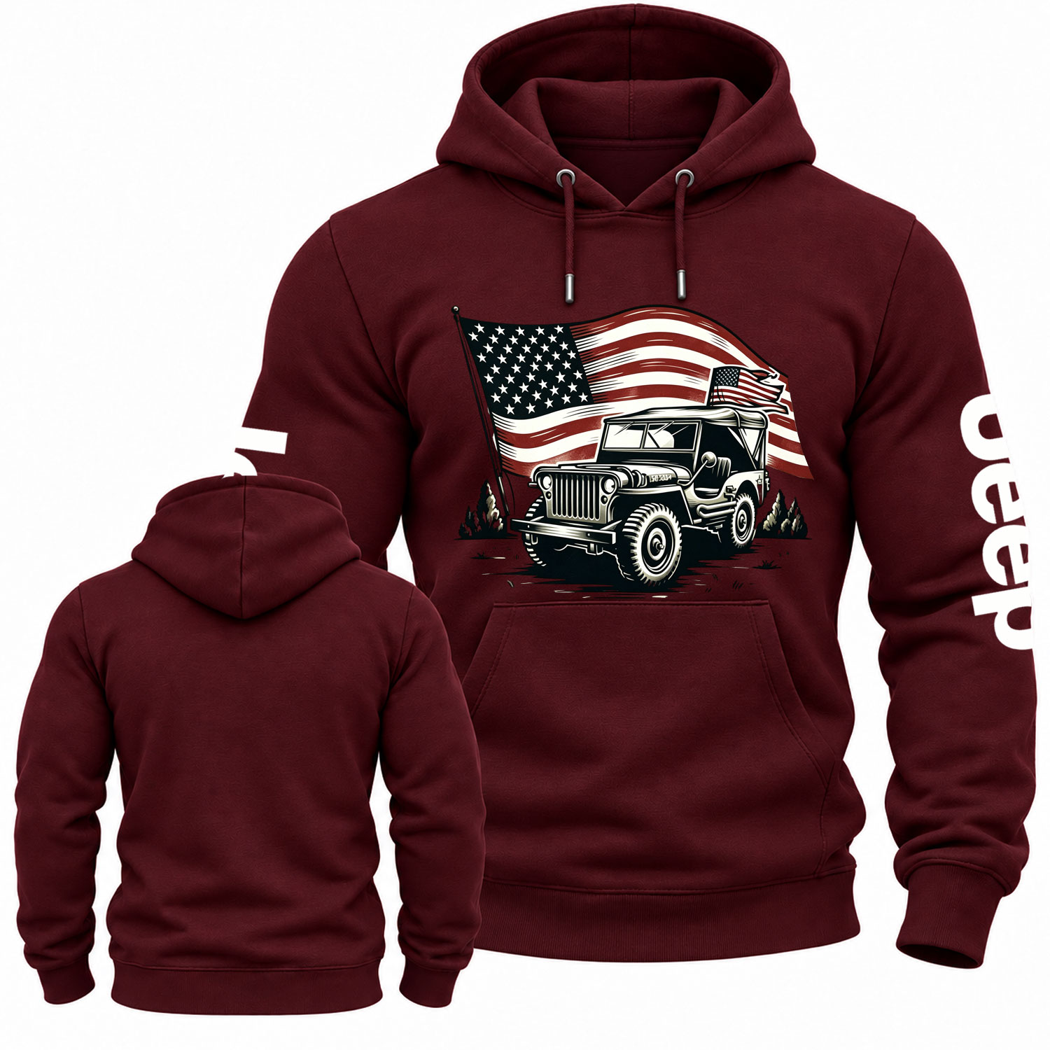 American Flag and Jp Fluttering Cotton Hoodie