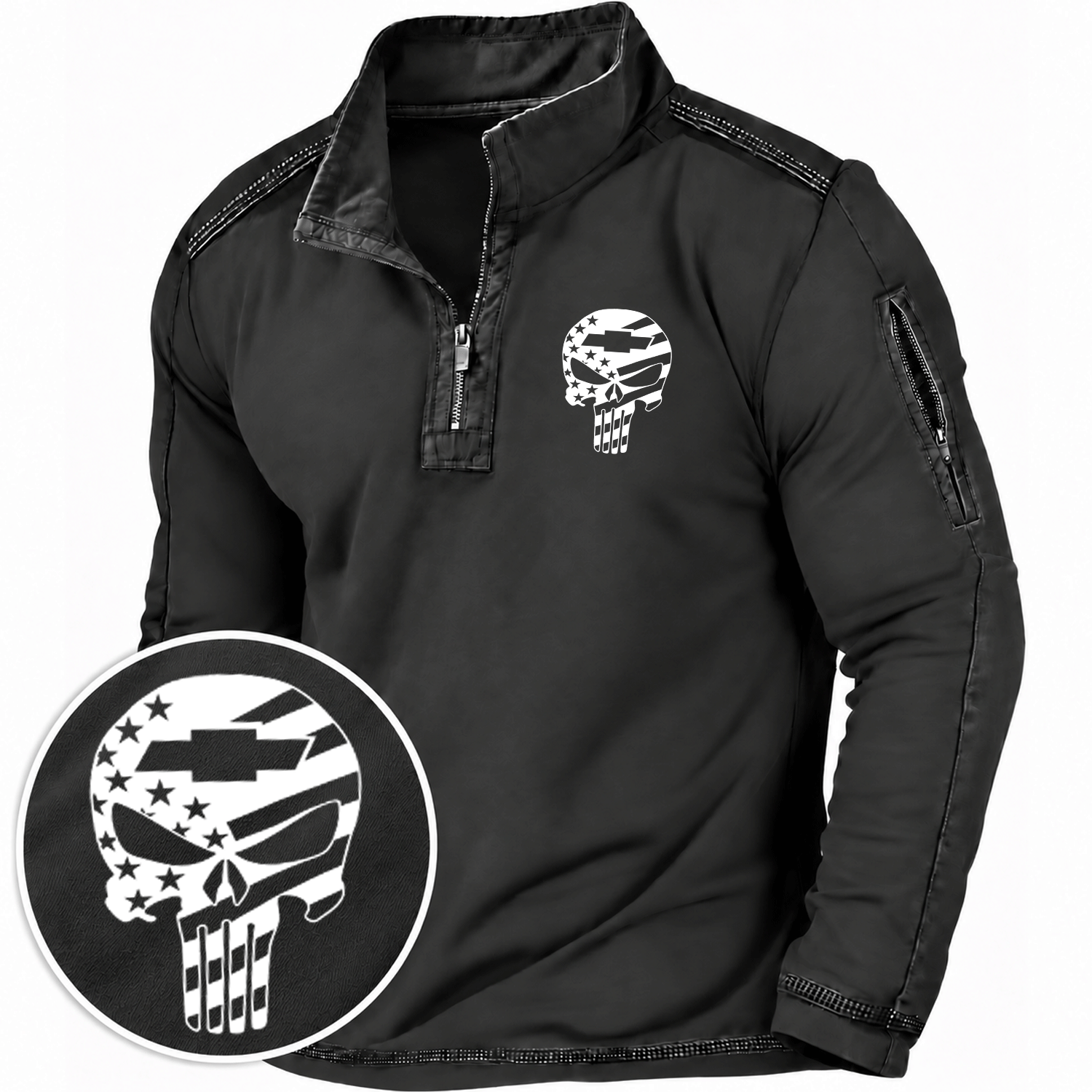 American Patriotic Chevvy Skull Flag Quarter-Zip Sweatshirt