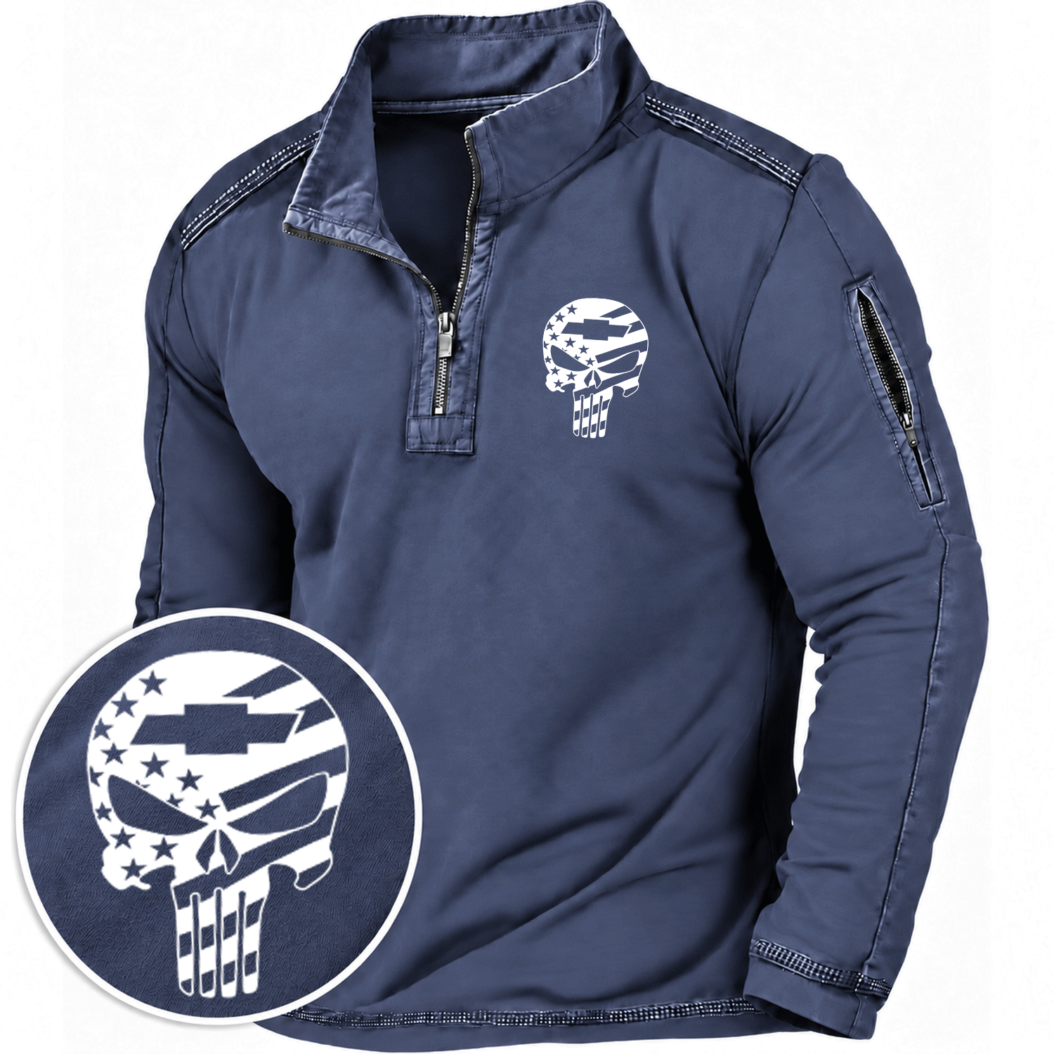 American Patriotic Chevvy Skull Flag Quarter-Zip Sweatshirt