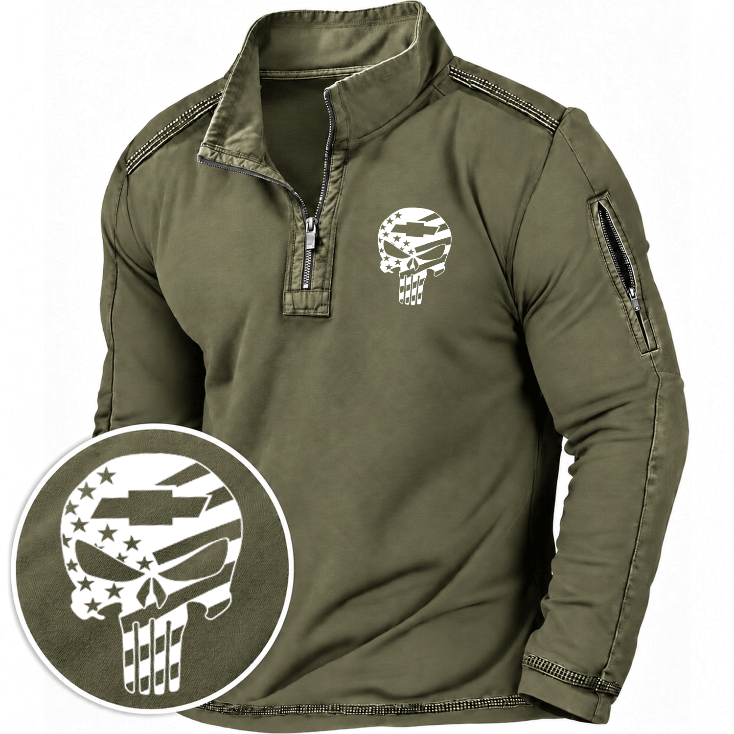 American Patriotic Chevvy Skull Flag Quarter-Zip Sweatshirt
