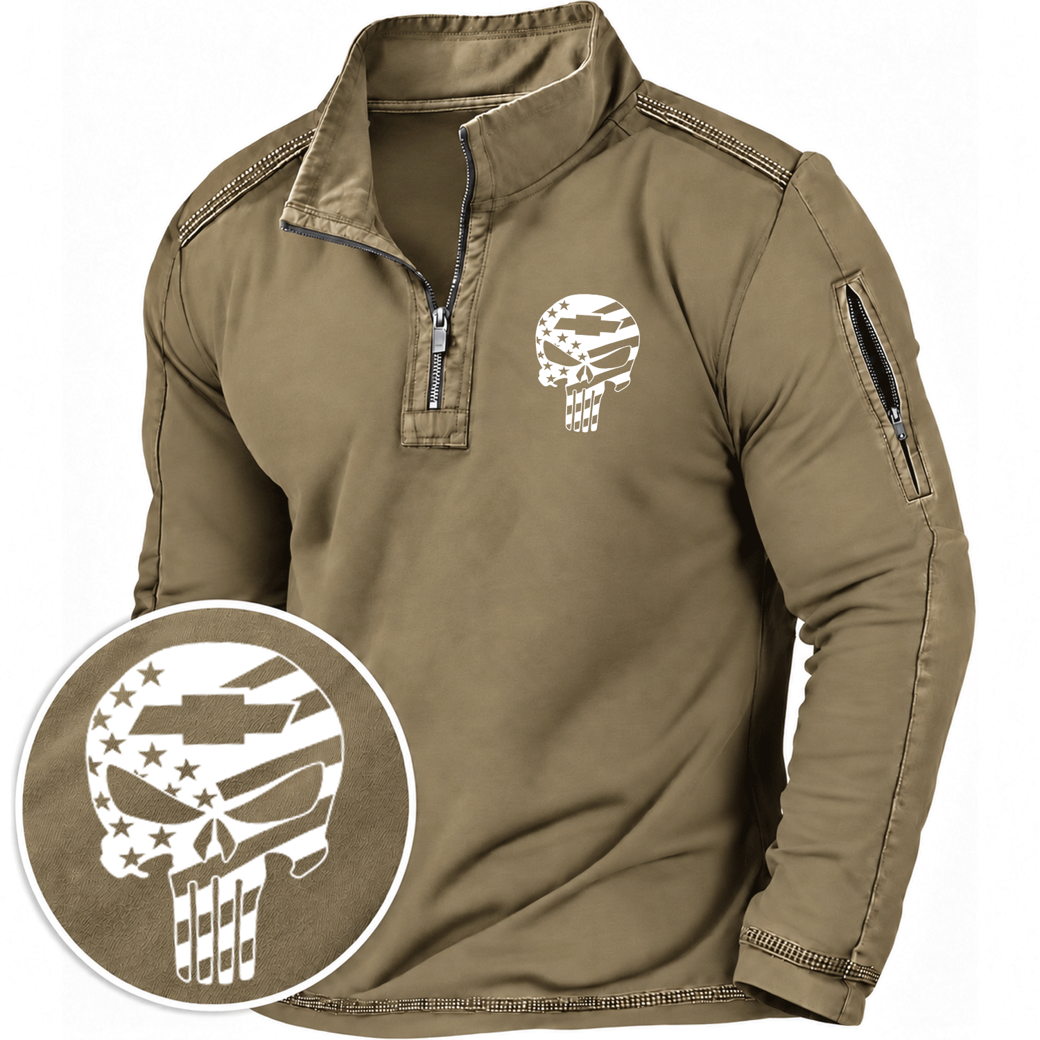 American Patriotic Chevvy Skull Flag Quarter-Zip Sweatshirt