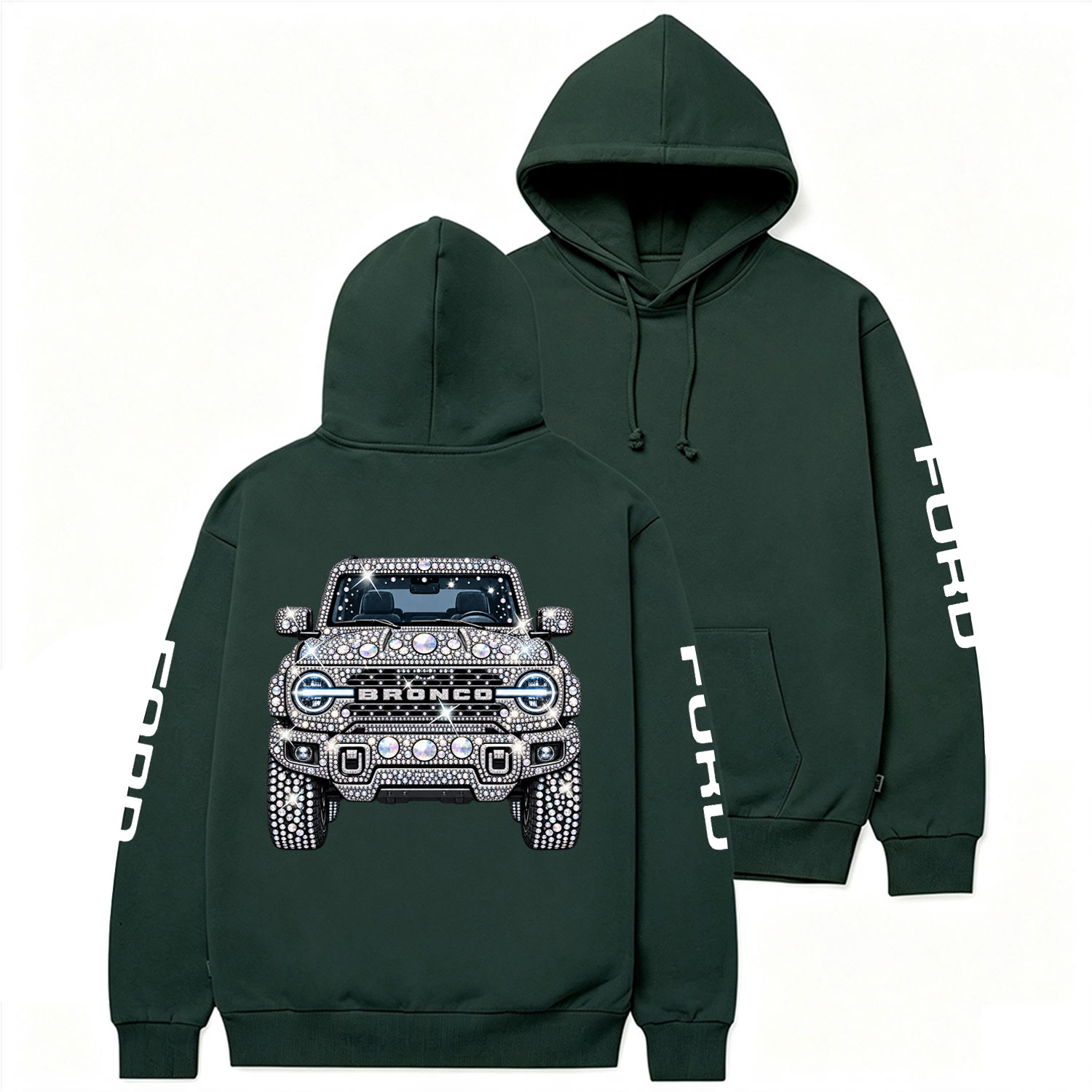 Bling Sparkle Rhinestone Bronco F0rd Cotton Hoodie