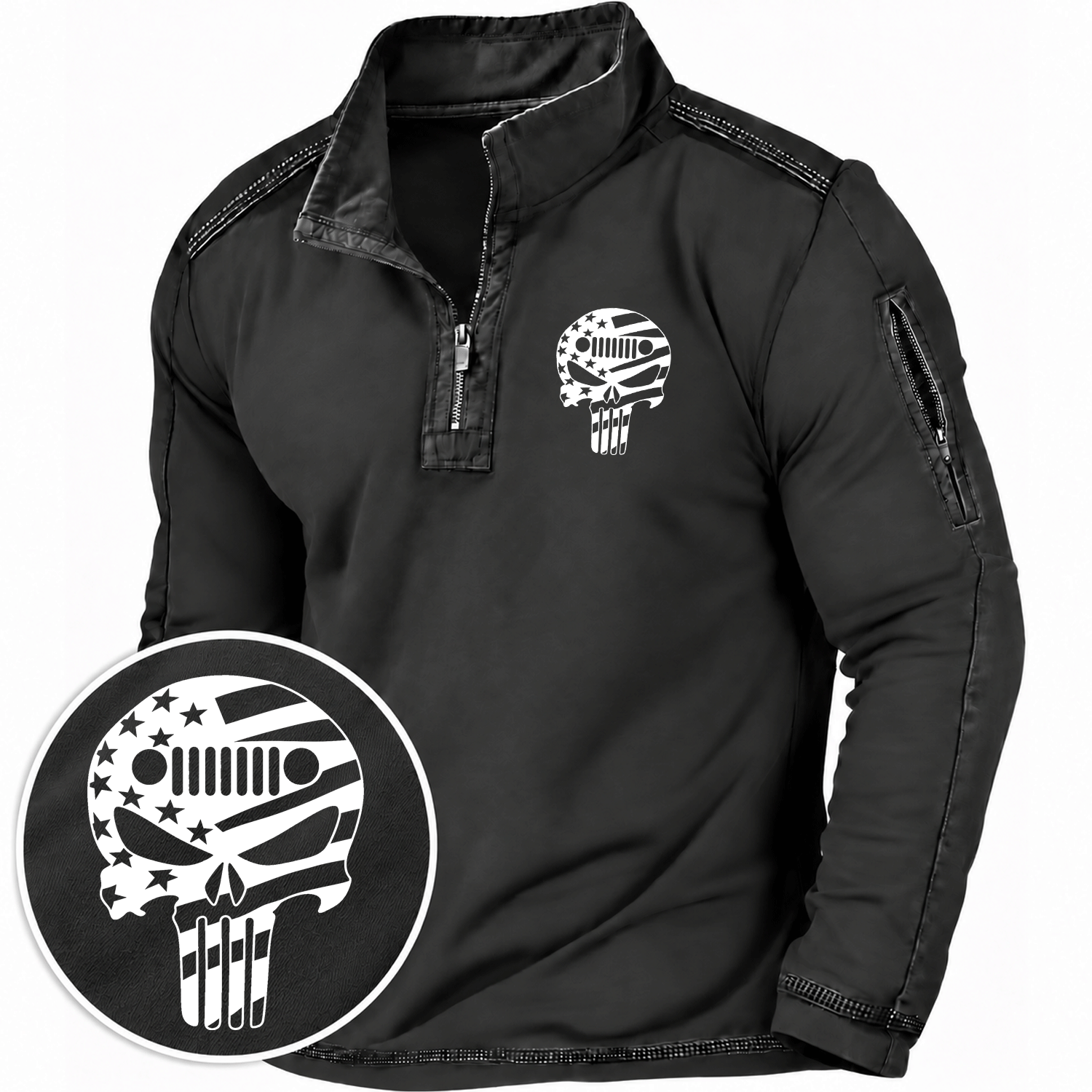 American Patriotic Jp Skull Flag Quarter-Zip Sweatshirt
