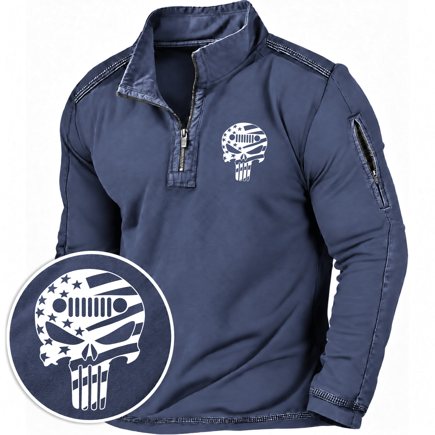 American Patriotic Jp Skull Flag Quarter-Zip Sweatshirt