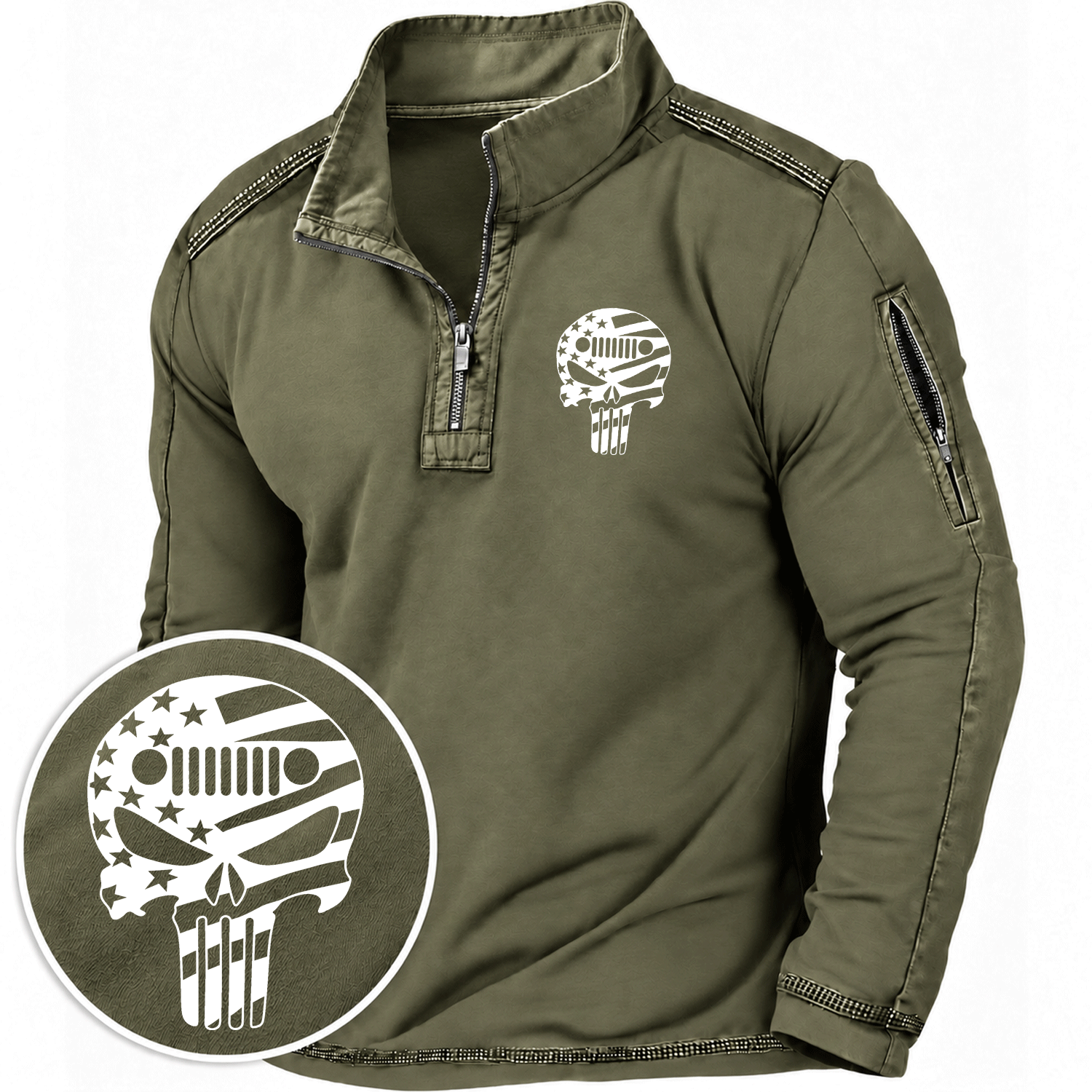 American Patriotic Jp Skull Flag Quarter-Zip Sweatshirt