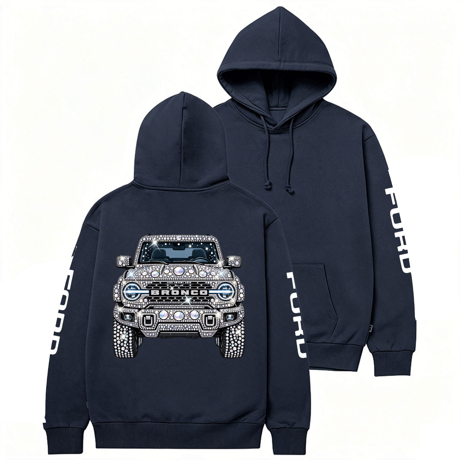 Bling Sparkle Rhinestone Bronco F0rd Cotton Hoodie