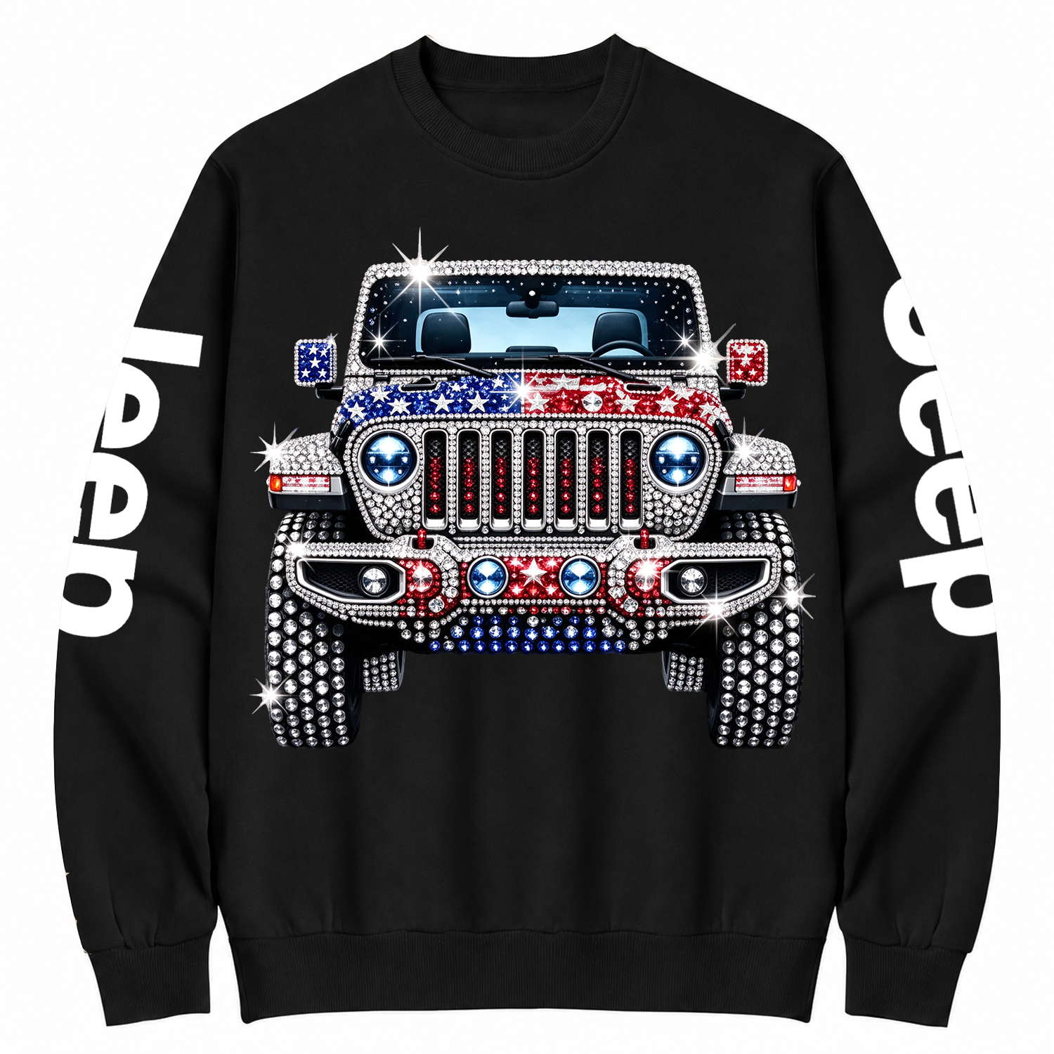 Patriotic Rhinestone Off-Road Star Graphic Cotton Sweatshirt