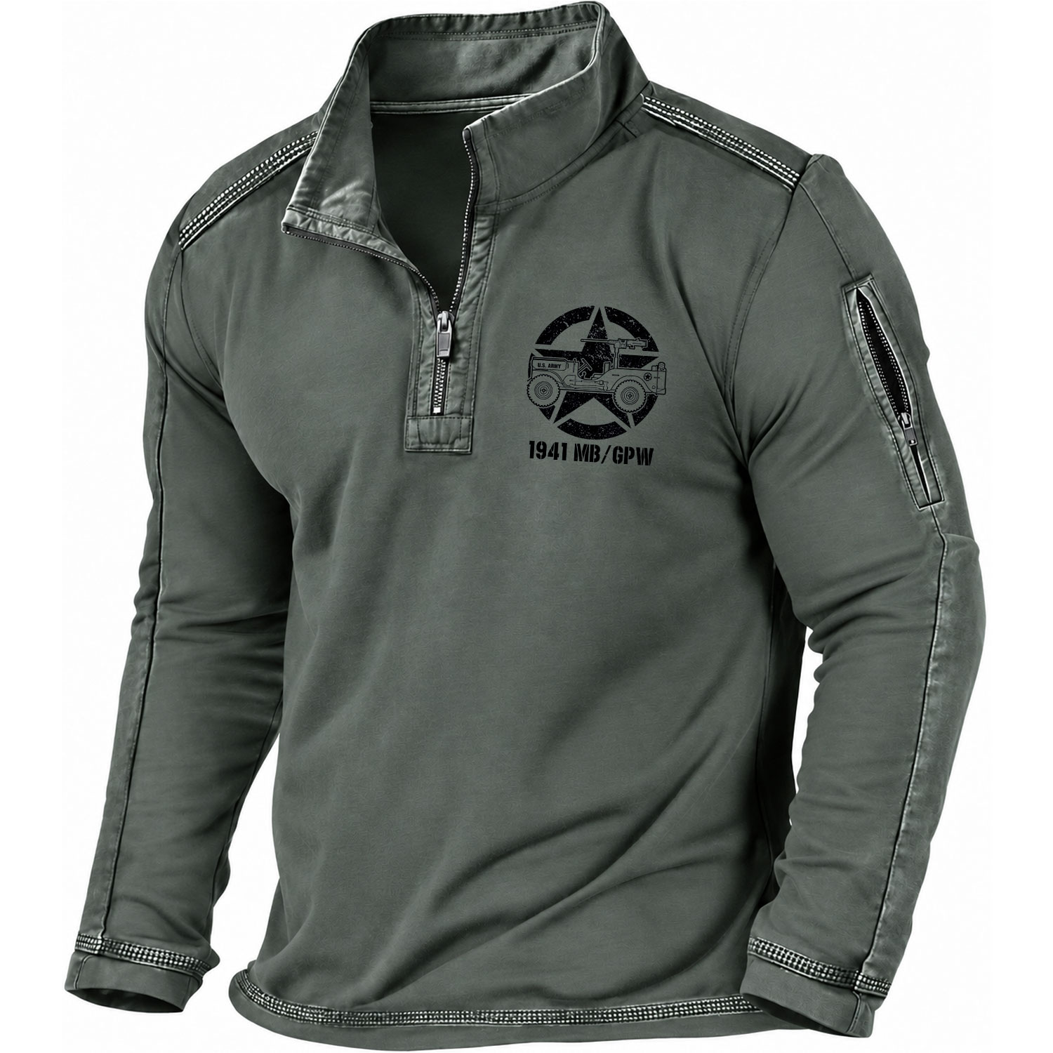 Vintage 1941 Military Vehicle Quarter-Zip Sweatshirt