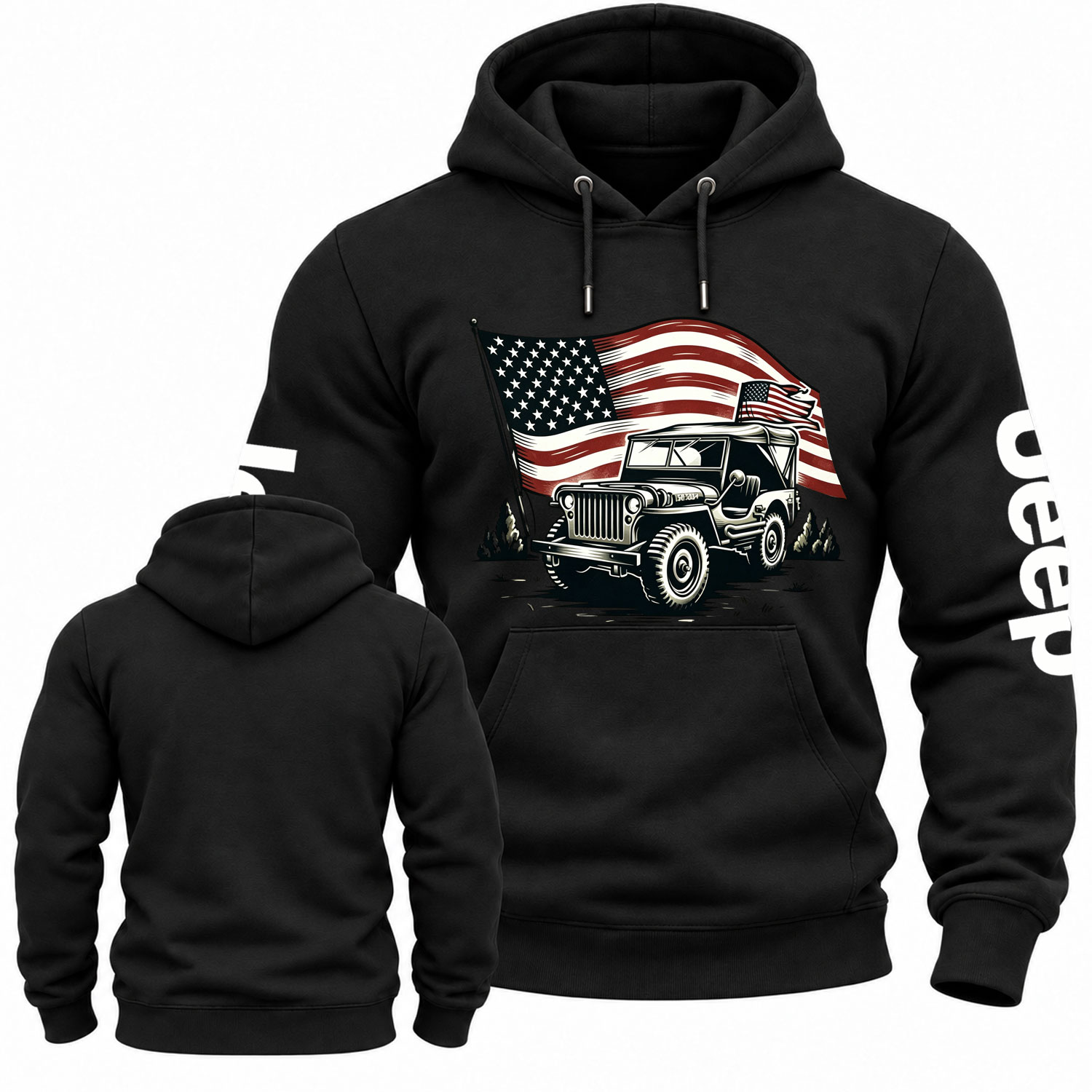 American Flag and Jp Fluttering Cotton Hoodie